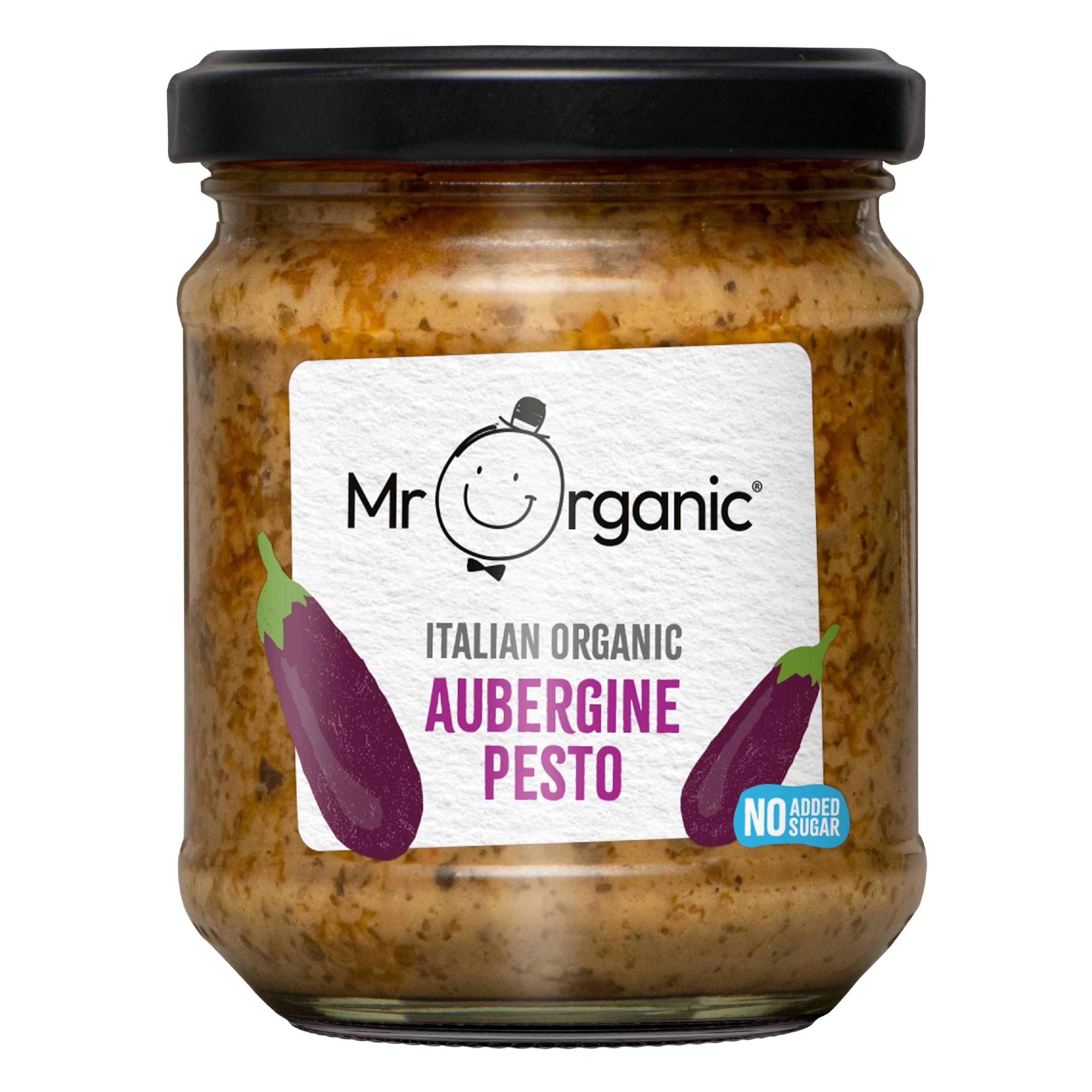 Mr Organic - Organic Aubergine Pesto 190g - Non GMO & Preservative Free - Gluten Free & Vegan - No Added Sugar - Made With Grilled Aubergine & Italian Herbs