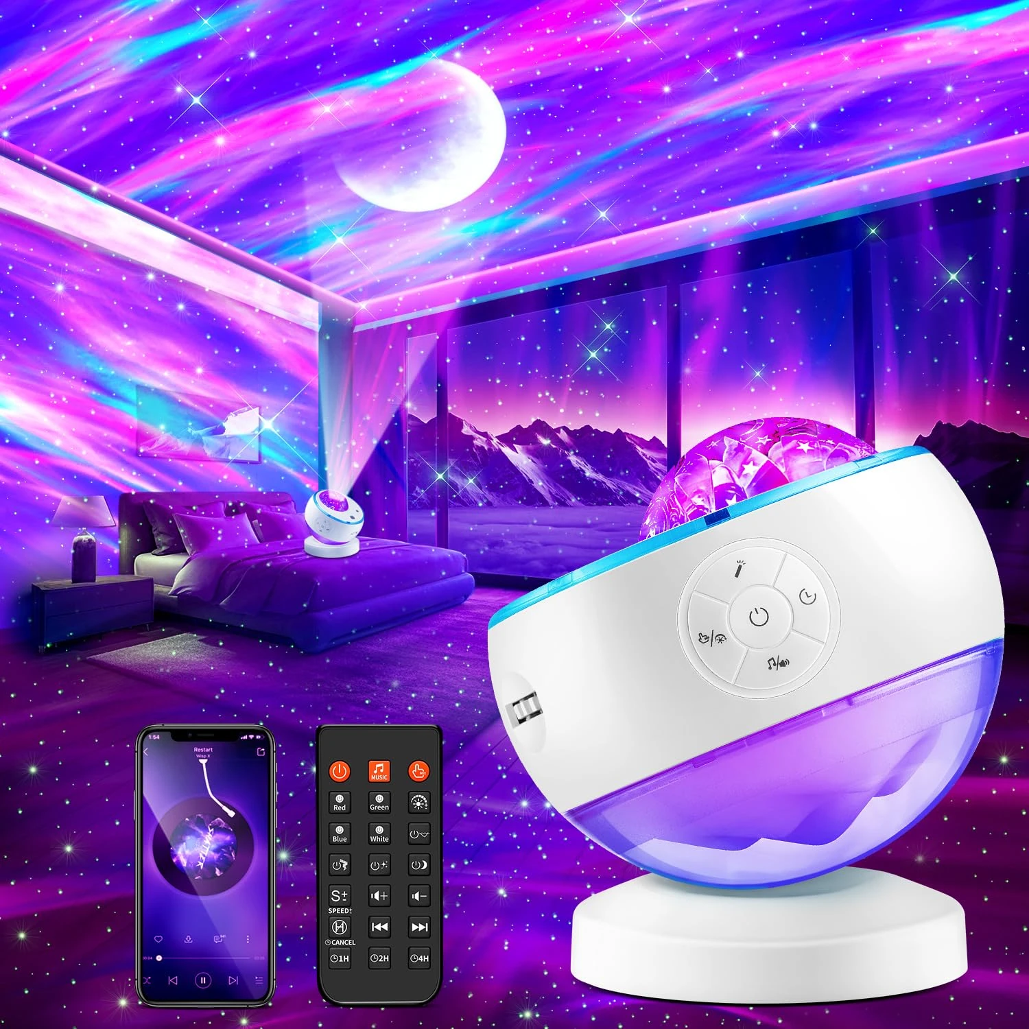 One Fire Galaxy Projector Star Projector Gifts for Girls Women, 16 Colour Moon Galaxy Light Christmas Gifts, 15 White Noise Machine | Bluetooth Northern Lights, Remote Sensory Lights, Room Decor