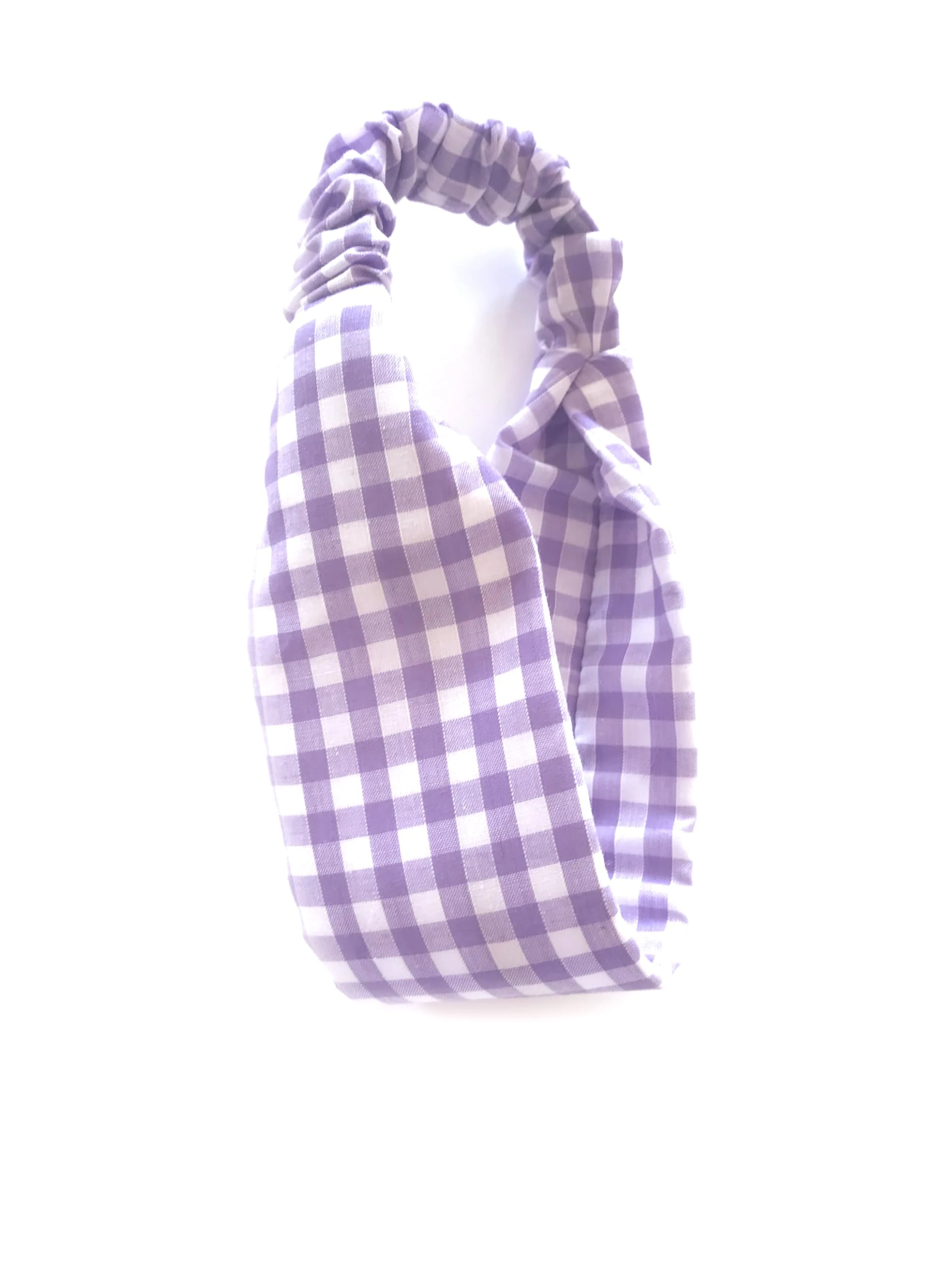 Gingham Headband. Child Sized. Suit Child Age 4 To 10 Years. Infant to Junior School Age. Soft Padded. (Lilac)