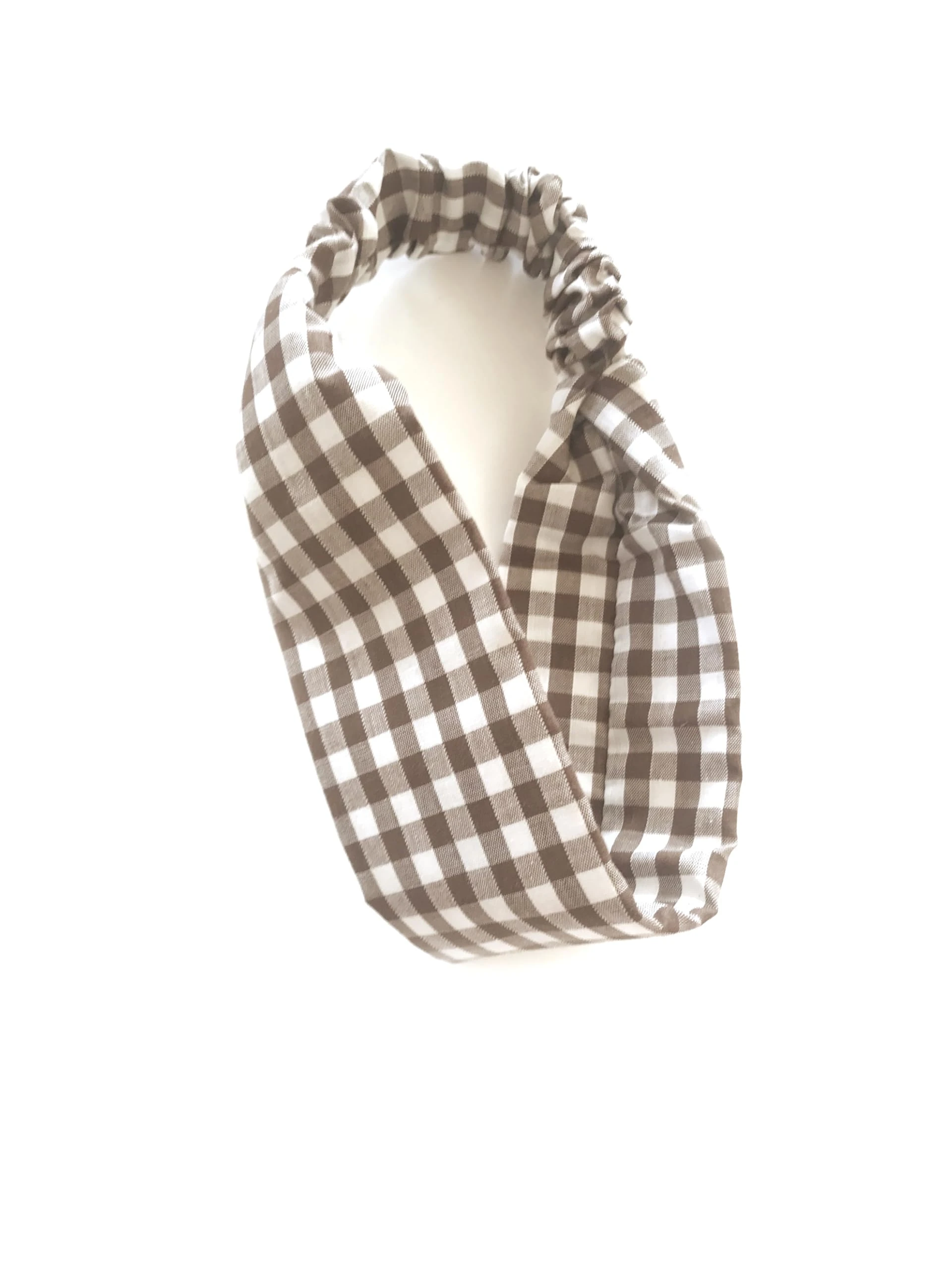 Gingham Headband. Child Sized. Suit Child Age 4 To 10 Years. Infant to Junior School Age. Soft Padded. (Brown)