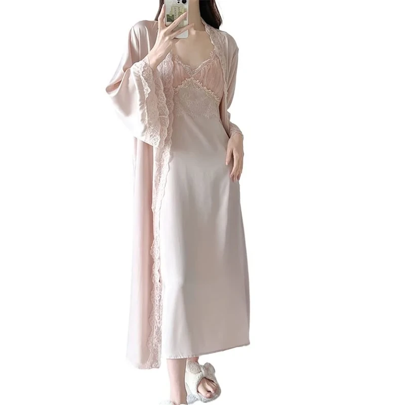 Women's Ice Silk Pajamas - Sexy Suspender Skirt Dress, Long Princess Style, Comfortable Home Wear (Color D, Size XL)