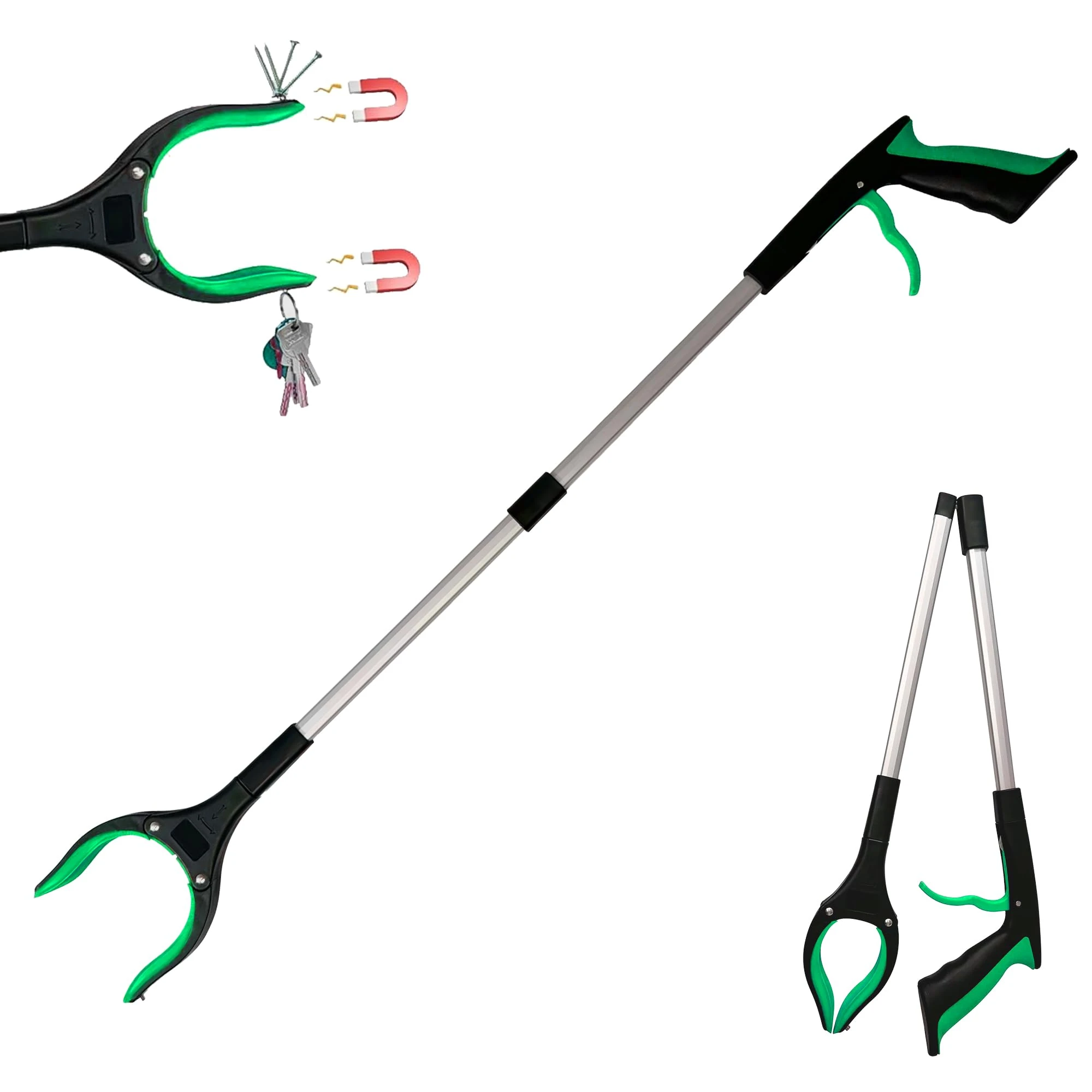 84cm Long Foldable Litter Pickers Grabber Stick, Helping Hand Grabber for Disabled, Elderly and Adults Heavy Duty Pick up Stick Grabber-Green