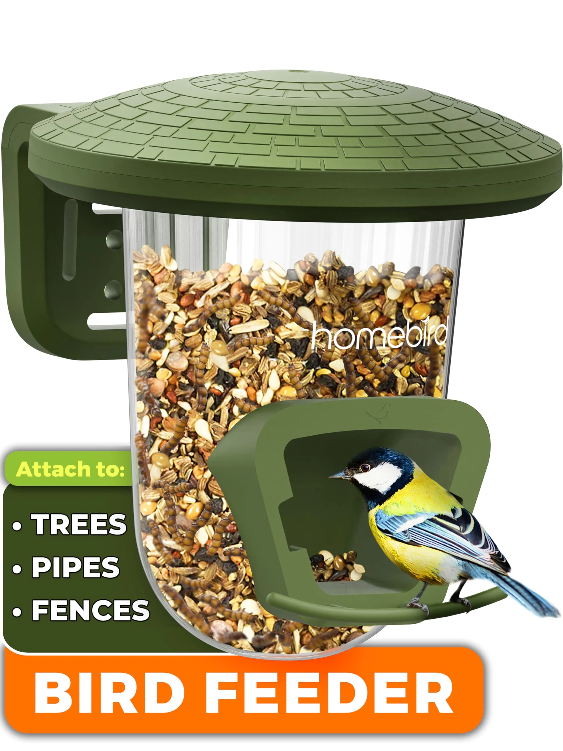 Outdoor Bird Feeders for Small Birds - No Mess Bird Seed Feeder for Fences, Walls, Trees and Balcony – PerchPod for Wild Birds - UK Designed - Perfect Present for Bird Lovers
