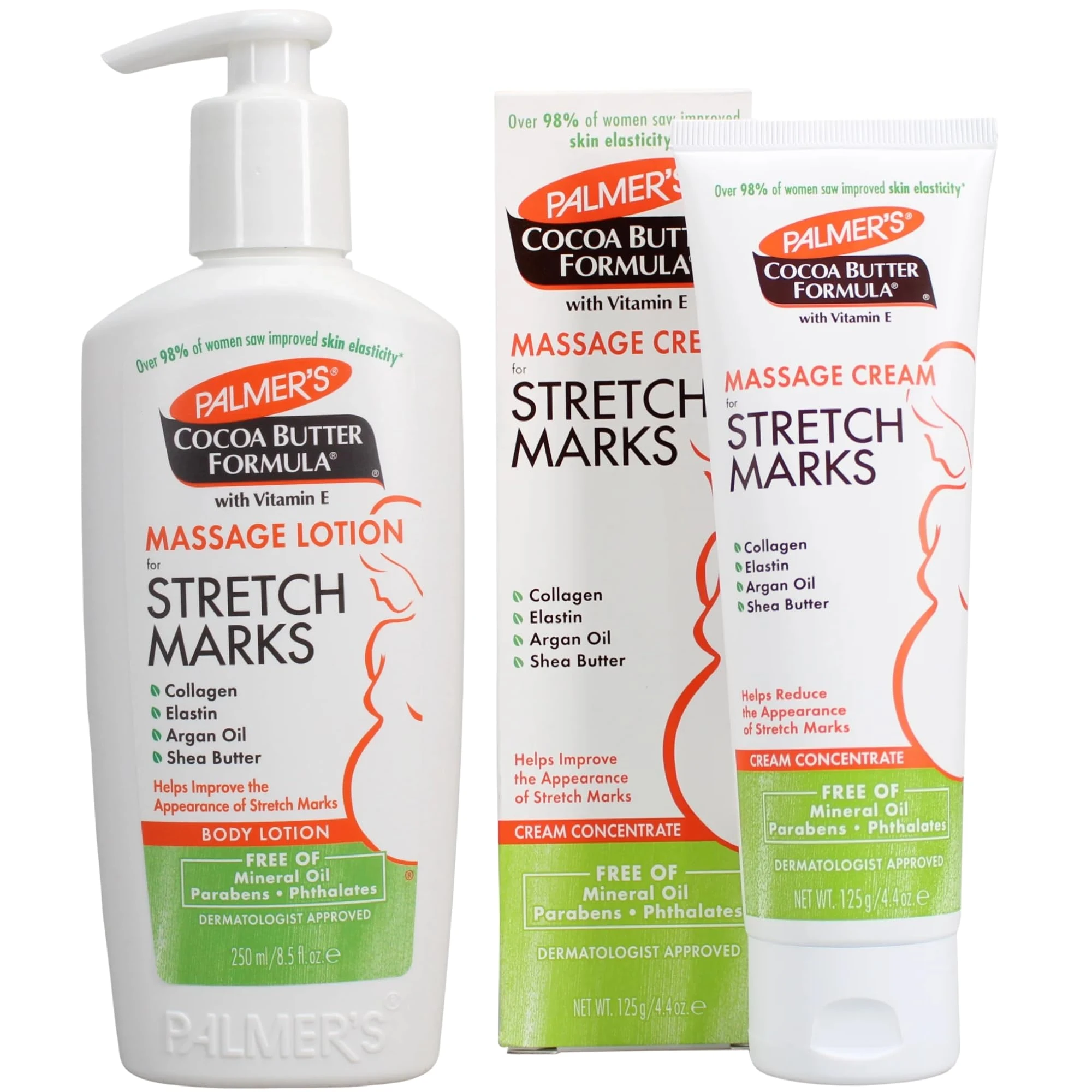 Palmers Stretch Mark Cream Bundle 2 Pack - Cocoa Butter Stretch Mark Cream 125ml & Palmers Firming Body Lotion 250ml for Pregnant Women