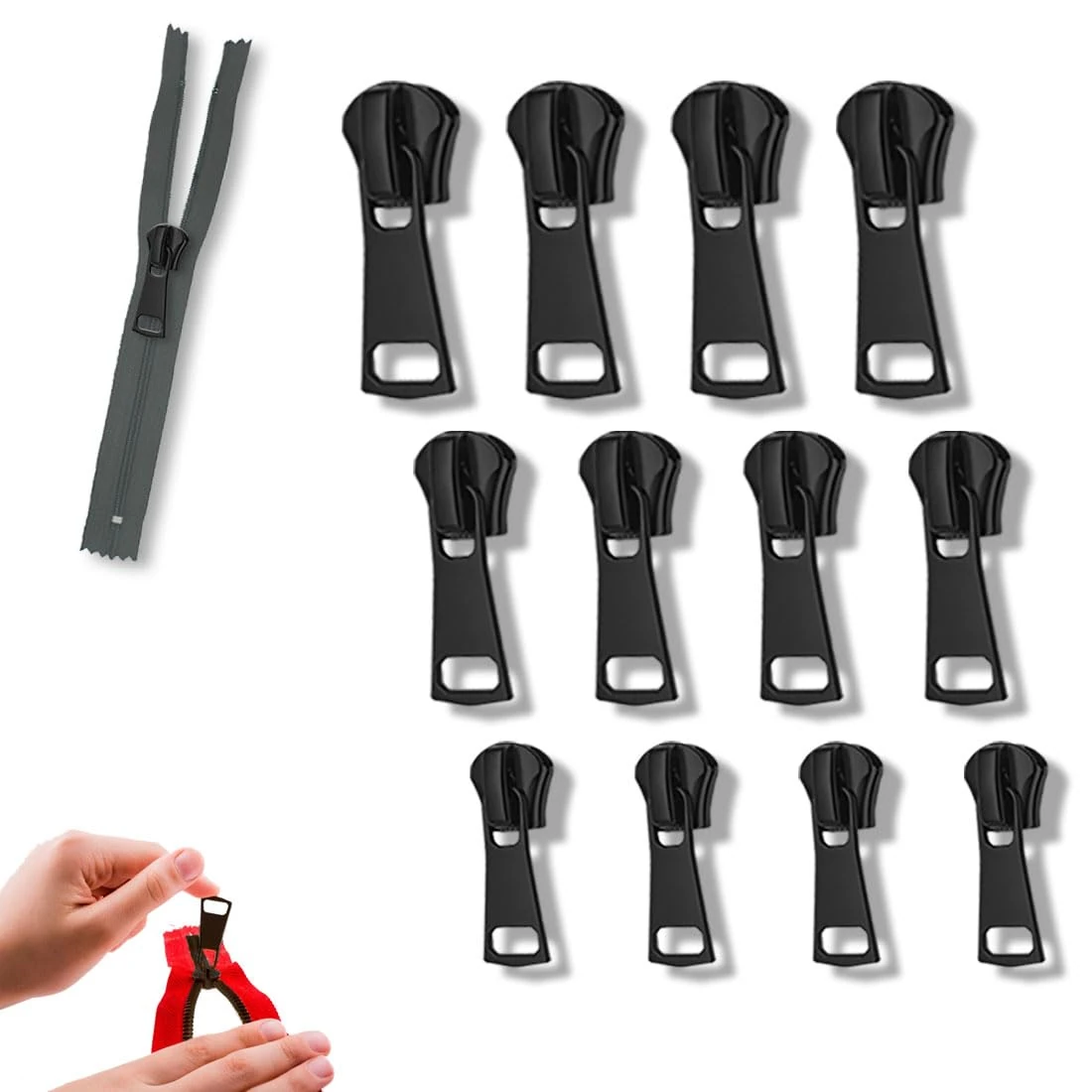 SHSMPXOY 12 Pcs Zipper Pull Replacement Detachable Zip Repair Kit #3#5#8 Sizes Zips Removable Metal Zipper Pulls Extension Sewing Supplies for Repair Clothes Jeans Jacket Backpack Luggage (B-Black)