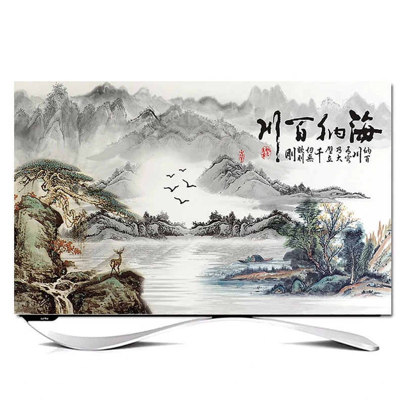 XMYAN Chinese Style TV Cover Decorative, Ink Painting Pattern TV Dust Cover 19-100inch TV Screen Dust Cover Universal Television Cover Stretch TV Screen Protection Cover(Color:color1,Size:100in)