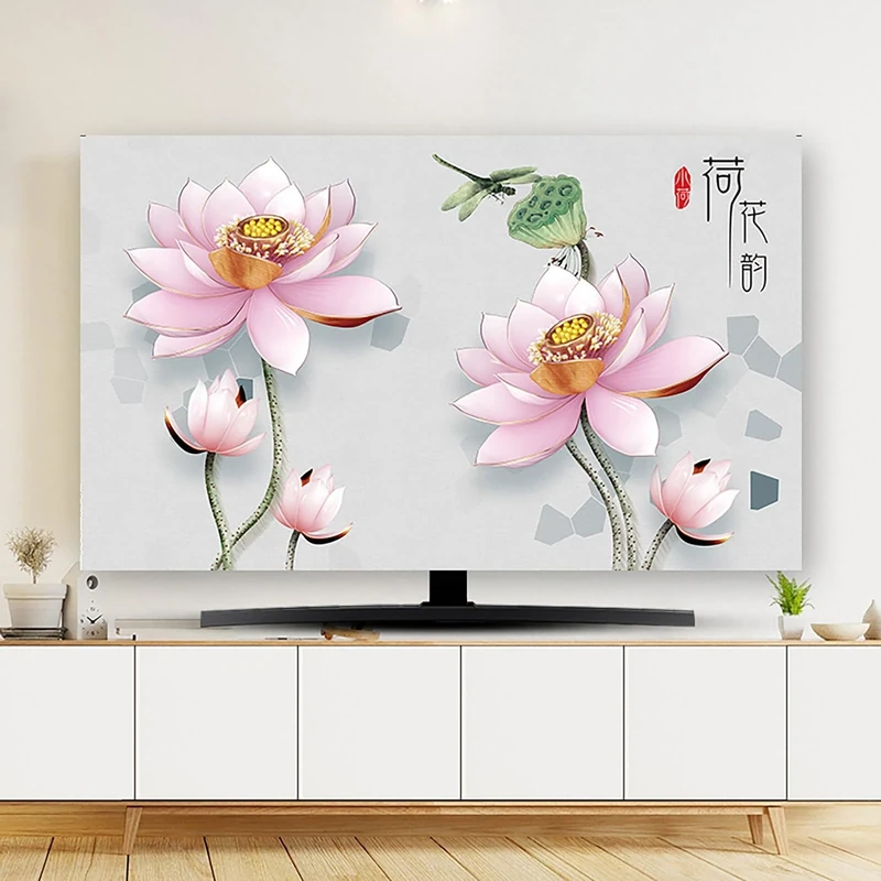XMYAN Chinese Style TV Cover Decorative, Ink Painting Pattern TV Dust Cover 19-100inch TV Screen Dust Cover Universal Television Cover Stretch TV Screen Protection Cover(Color:color7,Size:100in)