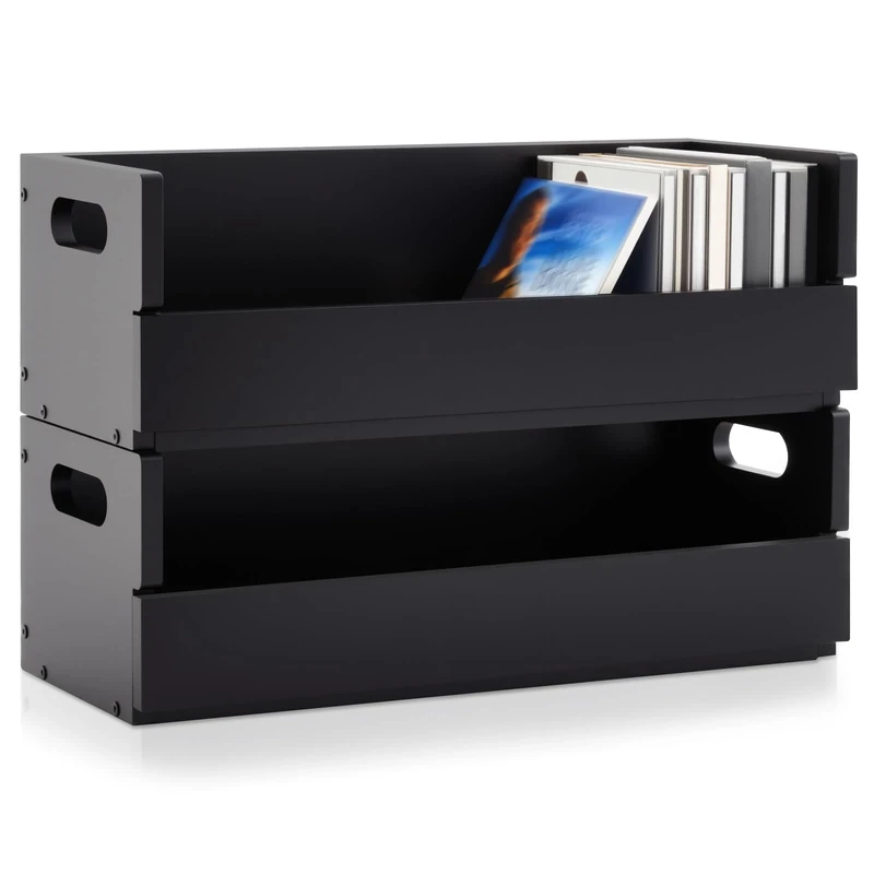 CroBlissful 2 Set Wooden CD Storage Box Holder Shelf Cassette Tape Display Racks with Carrying Handles, Organizer Shelf for Movie Cases, DVDs, Each Set Can Store up to 36 Pcs CDs (Black)