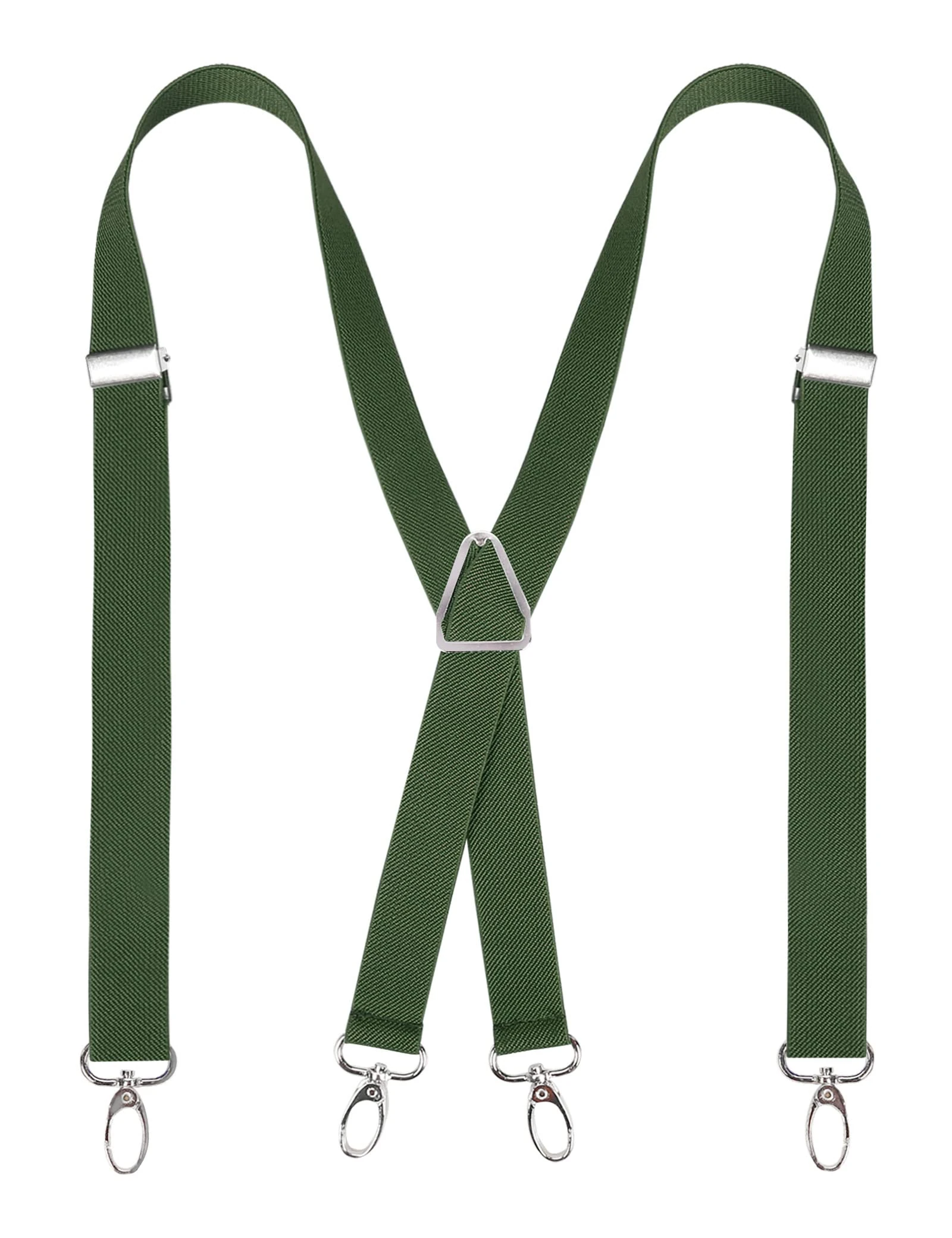 Alizeal Solid Skinny Suspenders X Shape for Men with 4 Hooks, Olive Green