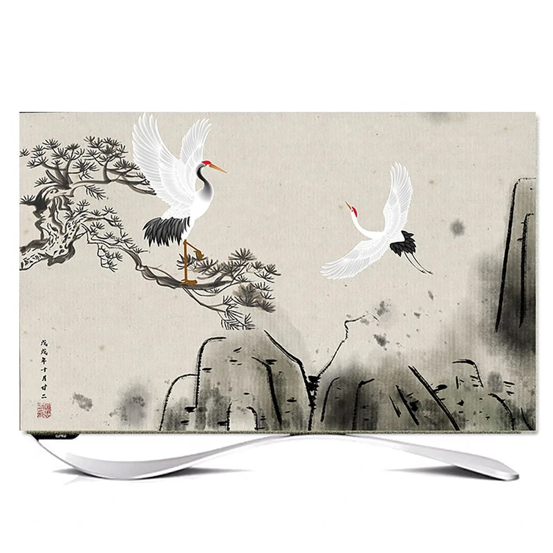 XMYAN Chinese Style TV Cover Decorative, Ink Painting Pattern TV Dust Cover 19-100inch TV Screen Dust Cover Universal Television Cover Stretch TV Screen Protection Cover(Color:color3,Size:85in)