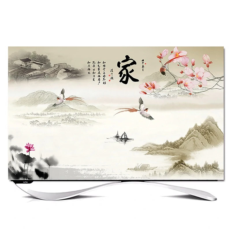 XMYAN Chinese Style TV Cover Decorative, Ink Painting Pattern TV Dust Cover 19-100inch TV Screen Dust Cover Universal Television Cover Stretch TV Screen Protection Cover(Color:color2,Size:85in)