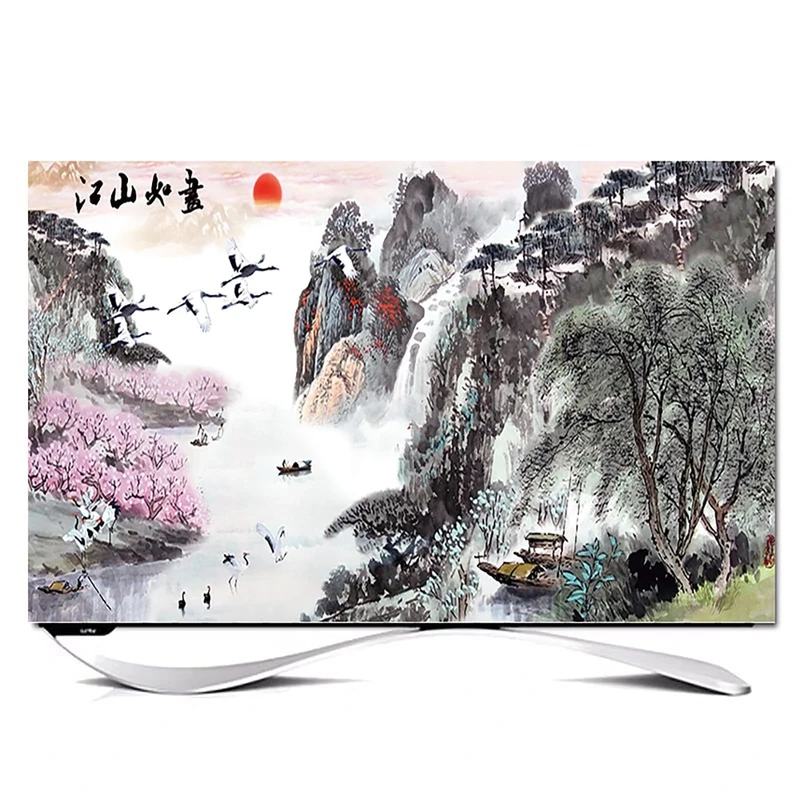 XMYAN Chinese Style TV Cover Decorative, Ink Painting Pattern TV Dust Cover 19-100inch TV Screen Dust Cover Universal Television Cover Stretch TV Screen Protection Cover(Color:color12,Size:85in)
