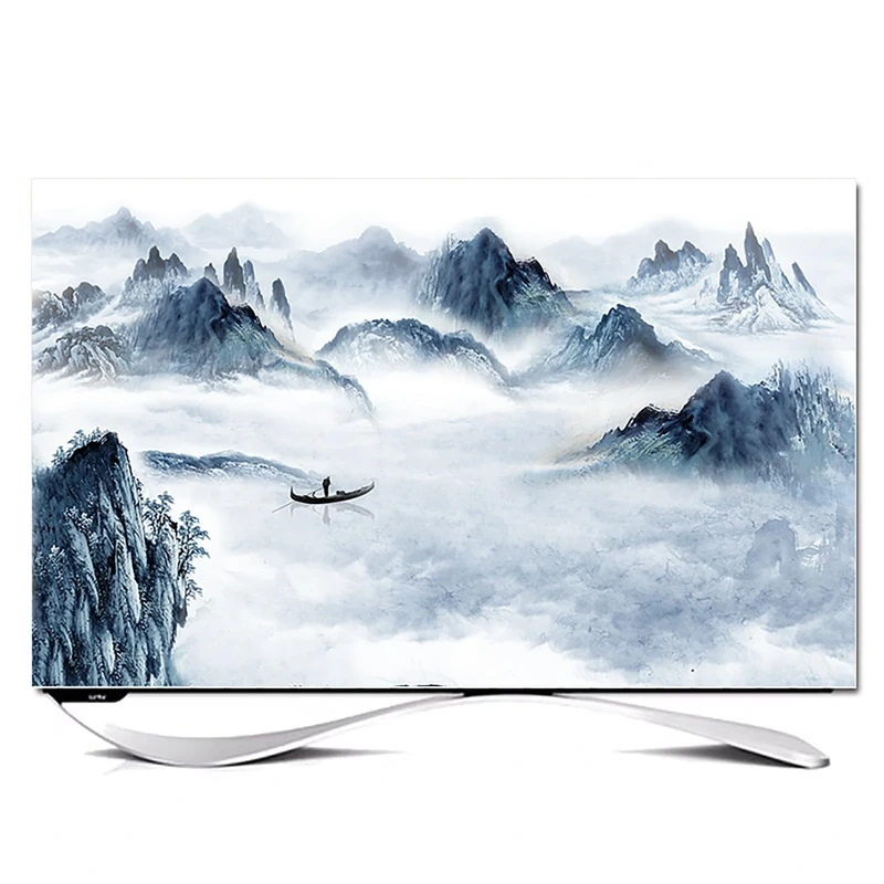 XMYAN Chinese Style TV Cover Decorative, Ink Painting Pattern TV Dust Cover 19-100inch TV Screen Dust Cover Universal Television Cover Stretch TV Screen Protection Cover(Color:color11,Size:85in)