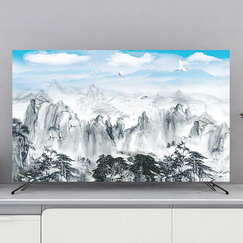 XMYAN Chinese Style TV Cover Decorative, Ink Painting Pattern TV Dust Cover 19-100inch TV Screen Dust Cover Universal Television Cover Stretch TV Screen Protection Cover(Color:color19,Size:85in)