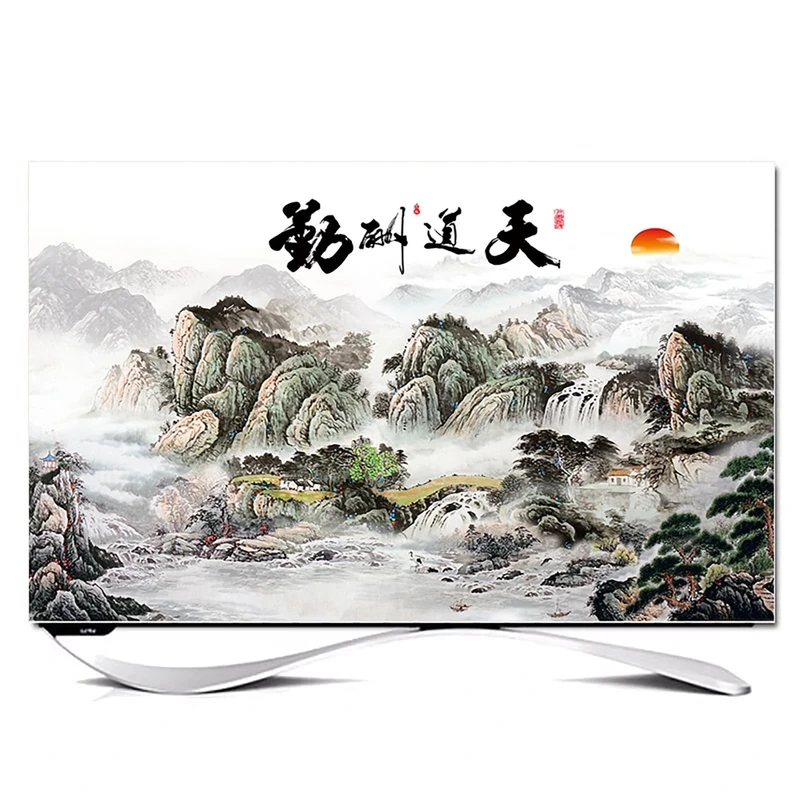 XMYAN Chinese Style TV Cover Decorative, Ink Painting Pattern TV Dust Cover 19-100inch TV Screen Dust Cover Universal Television Cover Stretch TV Screen Protection Cover(Color:color9,Size:100in)