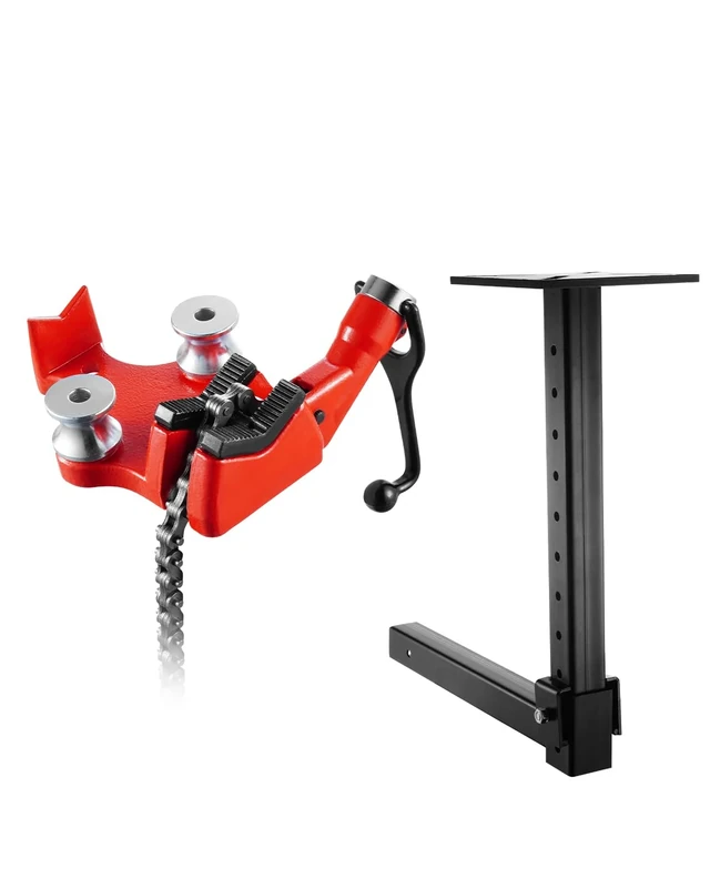 VEVOR Heavy-Duty Pipe Chain Vise, 1/8" - 5" Pipe Capacity, 26" Rugged Chain & Cast Iron Base, Hitch Mount Vise Plate Holder with Adjustable Height - Fits 2 inch x 2 inch Receiver