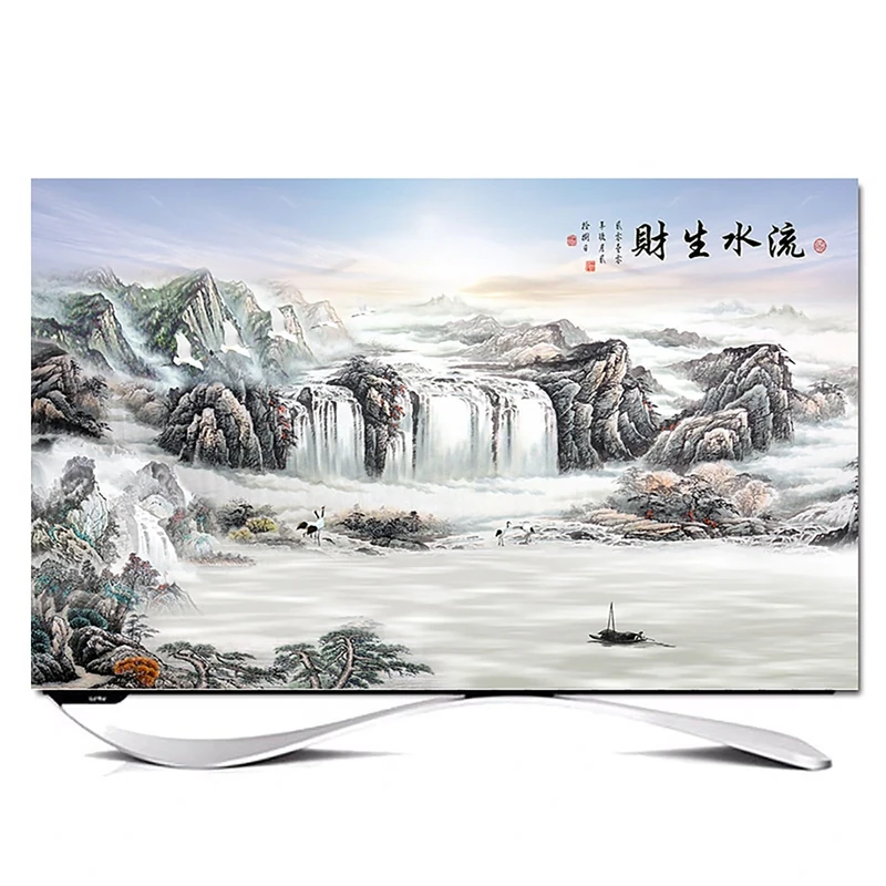 XMYAN Chinese Style TV Cover Decorative, Ink Painting Pattern TV Dust Cover 19-100inch TV Screen Dust Cover Universal Television Cover Stretch TV Screen Protection Cover(Color:color10,Size:100in) - Image 1