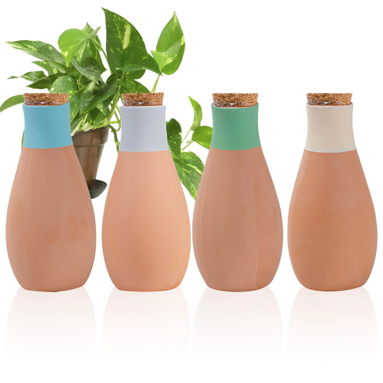 RoseFlower Plant Watering Globes 14OZ - Terracotta Self Watering Planter Insert Set of 4 Globes, Plant Feeders Drip Water for Indoor and Garden Plants