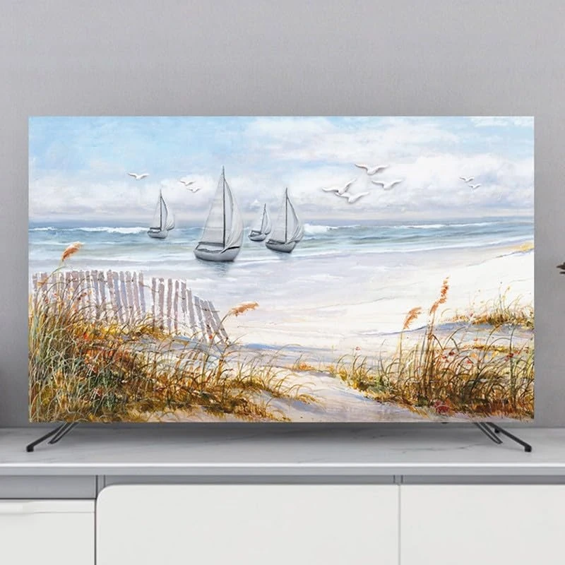 XMYAN Chinese Style TV Cover Decorative, Ink Painting Pattern TV Dust Cover 19-100inch TV Screen Dust Cover Universal Television Cover Stretch TV Screen Protection Cover(Color:color14,Size:100in)