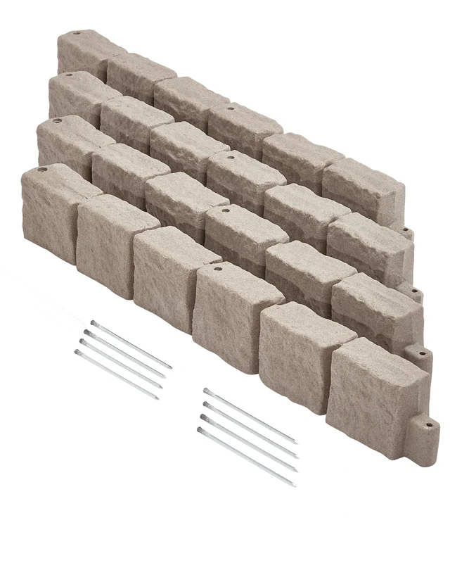VEVOR Faux Stone Landscape Edging, 46.8 x 3.9 in Realistic Lawn Edging, Flexible Brick-Sized Garden Edging Border with Anchoring Spikes, Fade-Resistant Yard for Driveways Walkway Brown