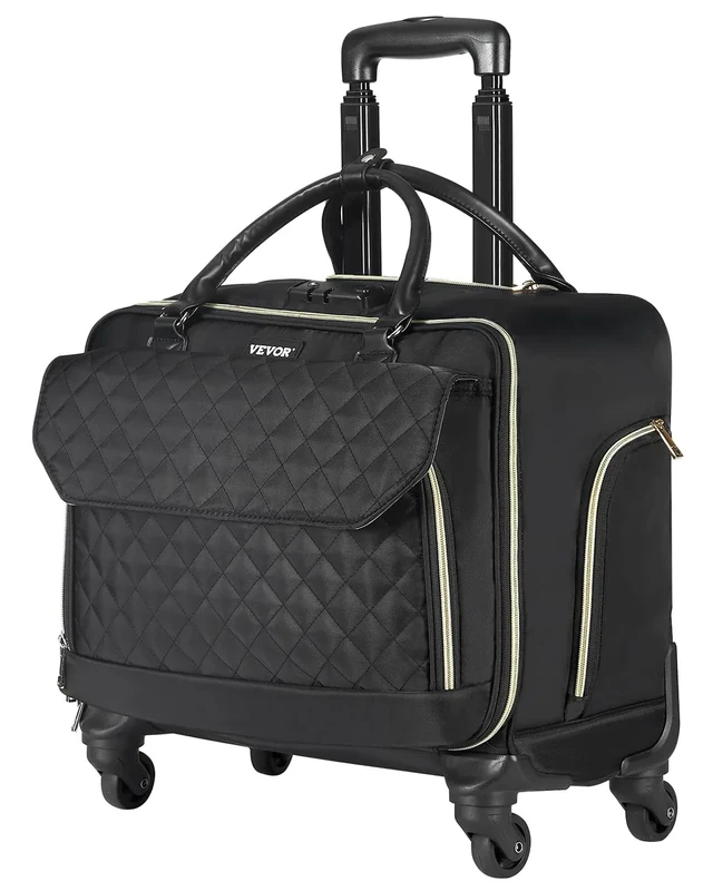 VEVOR Rolling Laptop Bag, Fits Up to 17.3 Inch Laptop, Wheeled Briefcase, Roller Computer Tote Bag with 4 Spinner Wheels & TSA Lock, Laptop Case for Work Travel Business, Women & Men (Black Gold)