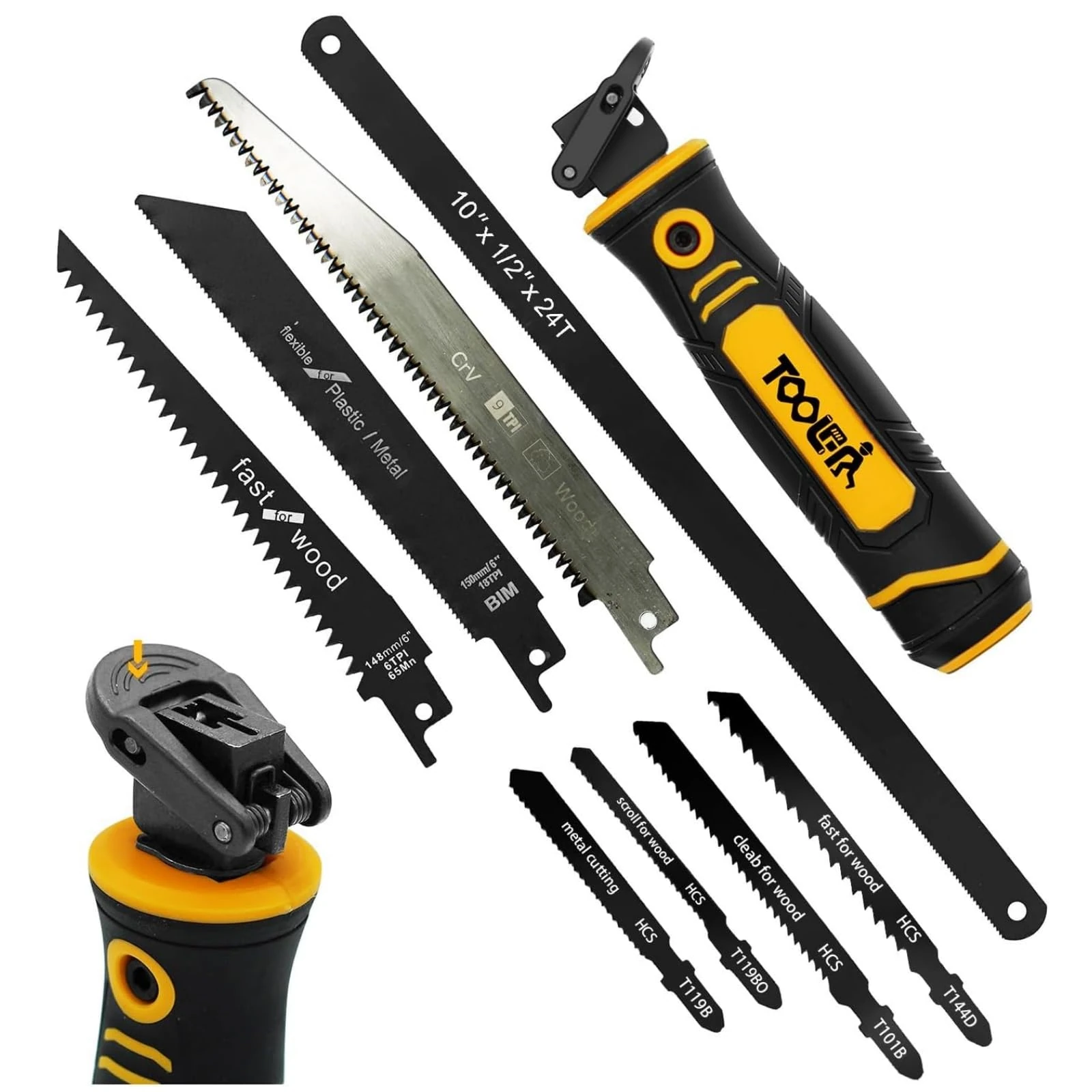 Magicbox 8 in 1 Professional Hacksaw Set with Self-Locking Design, 8 Interchangeable Blades for Metal, Wood & Drywall, Ergonomic Grip & Durable Steel, Pro Hand Saw Tool for DIY & Woodworking