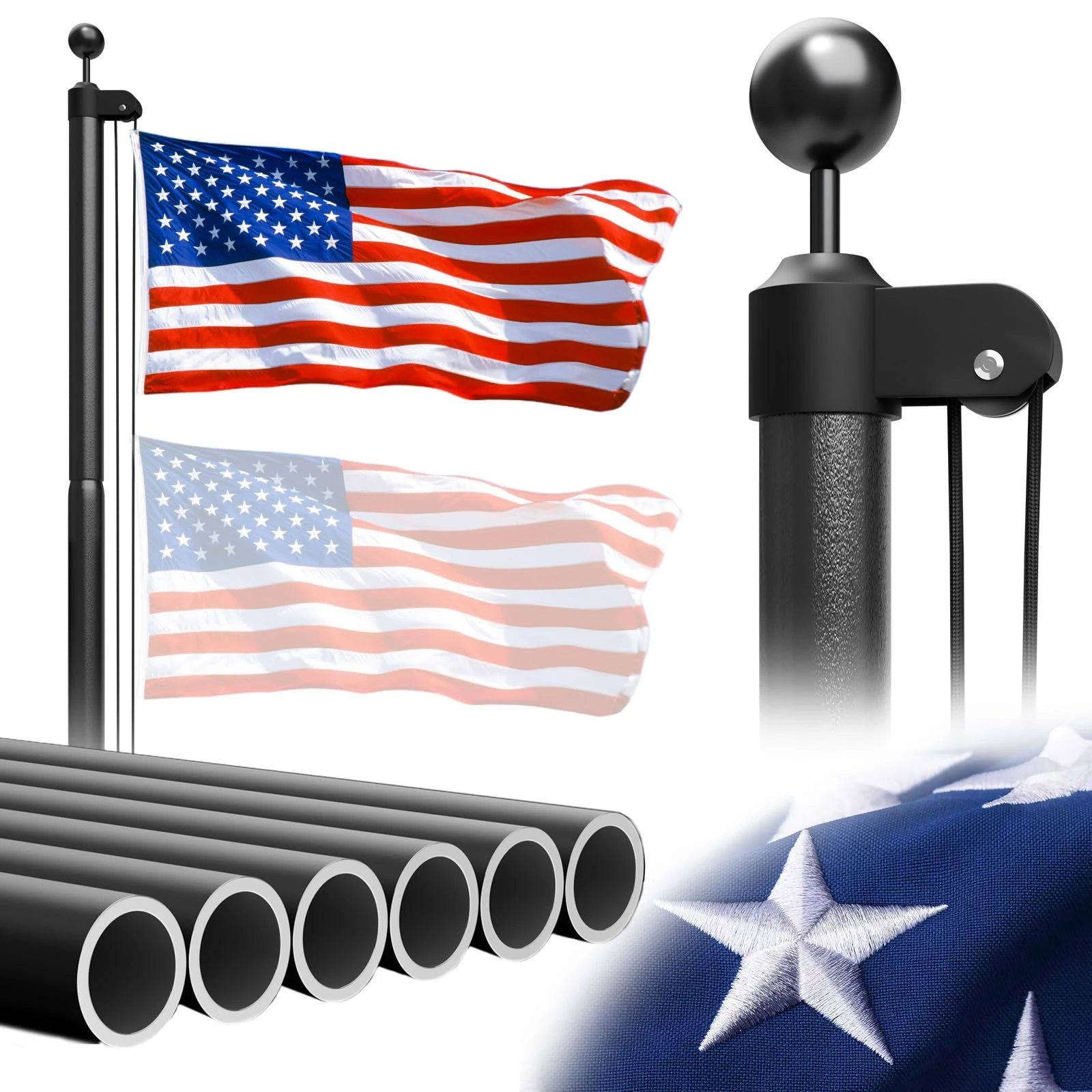 Dogetgd Heavy Duty Flag Pole 25 FT 12 Gauge Extra Thick Aluminum Flag Pole Holder for Outside House Outdoor Metal Flag Pole Kit
