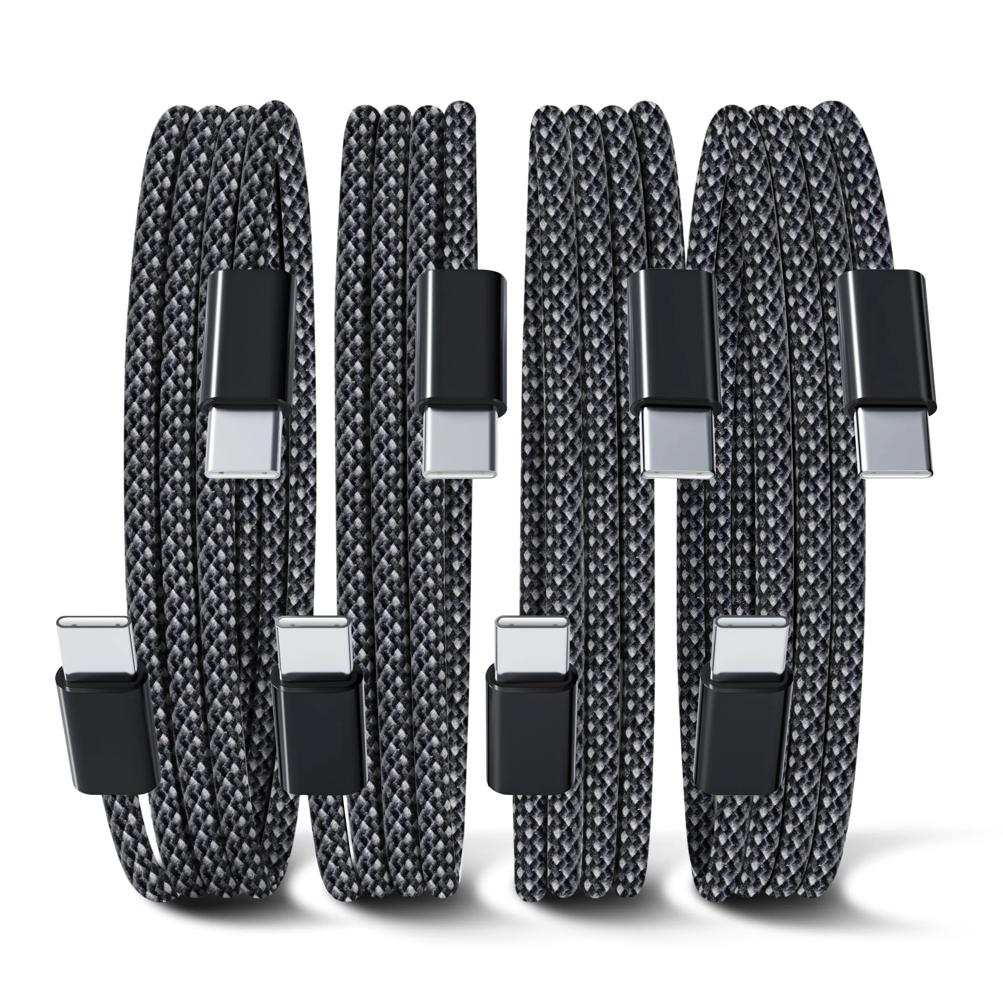 YISH USB C to USB C Charger Cable：(0.5M+1M+1M+2M) 4Pack 60W USBC to C Charger Cable Fast Charge 3A Braided Type C Data Lead Compatible with iPhone 16 15 Pro Max Samsung S25 S24 iPad MacBook Pro/Air