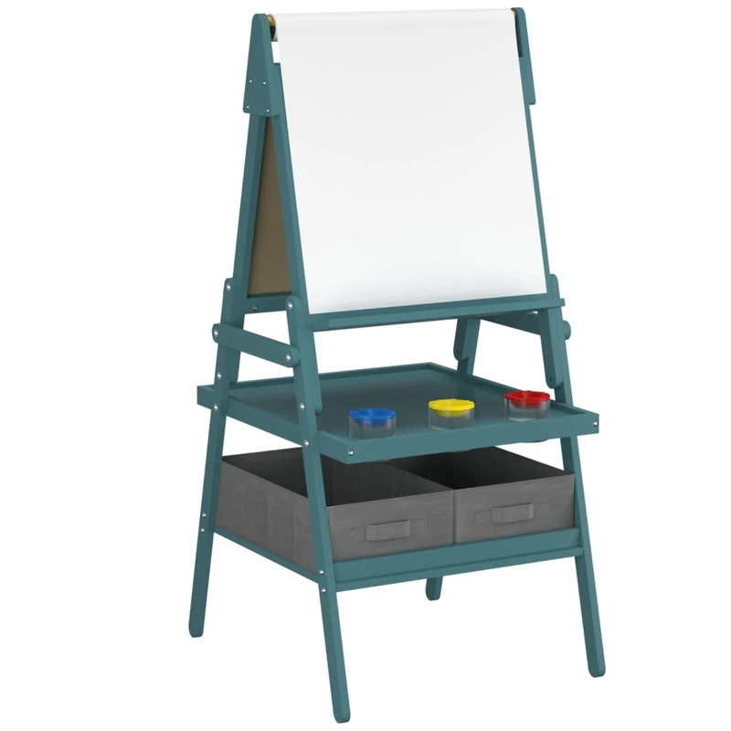 GYMAX Wooden Kids Easel, Double Sided Painting Easel (Green)