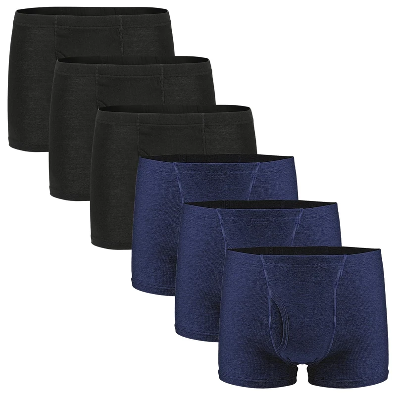 6 Pcs Men’s Incontinence Pants Incontinence Boxer Brief with Absorbent Pad 300 ML Urine Volume Cotton Washable Reusable Leakproof Pants for Men Black & Blue Size XL
