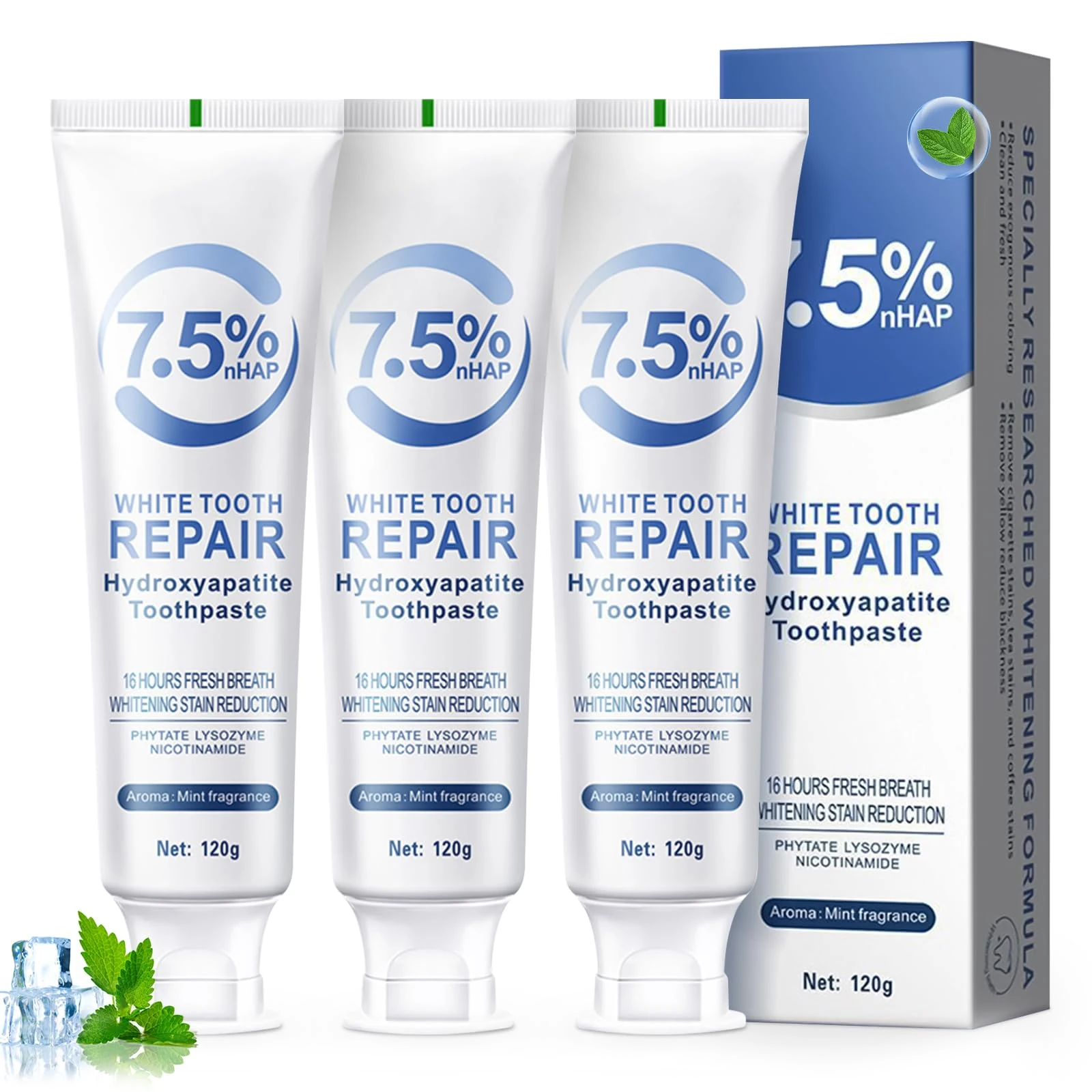 Hydroxyapatite Toothpastes for Enamel Protection Care and Tooth Strengthening, Fluoride-Free Formula with Gentle Mint for Sensitive Teeth, Daily Use for Oral Health (3)