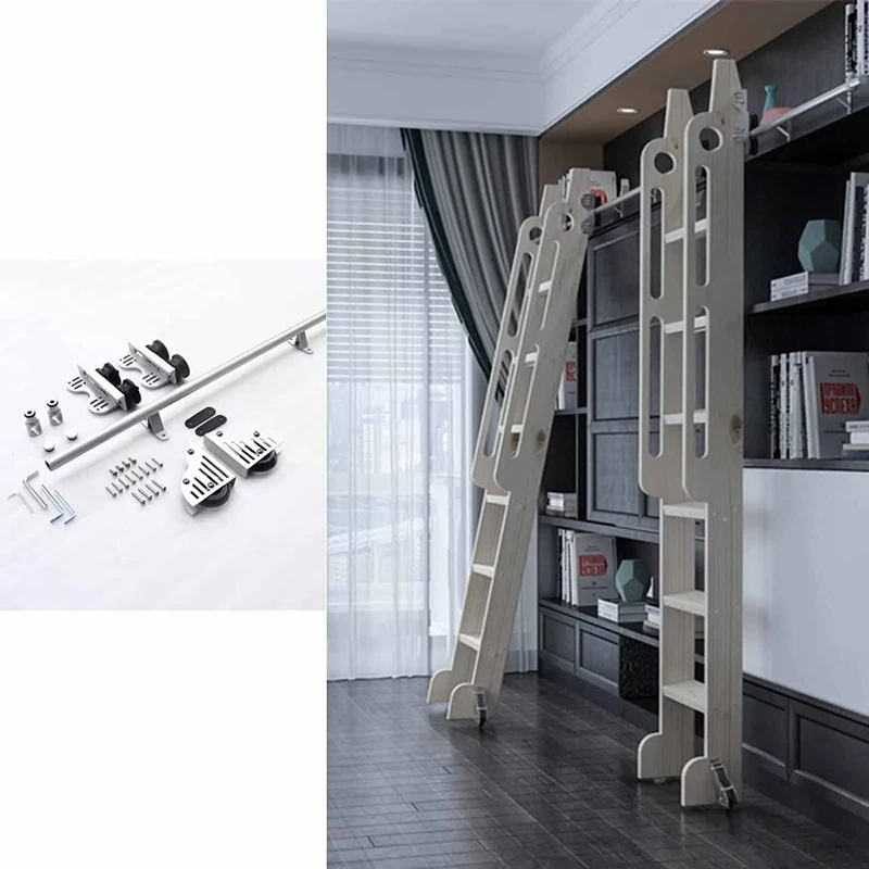 Retractable Library Rolling Ladder Hardware Kit - Sliding Library Ladder Black Track Kit,Stand Up Tensible Rolling Hardware, Floor Wheels With Brakes, Glides Quie(Size:300cm(9.8 ft) track kit,Color:A)