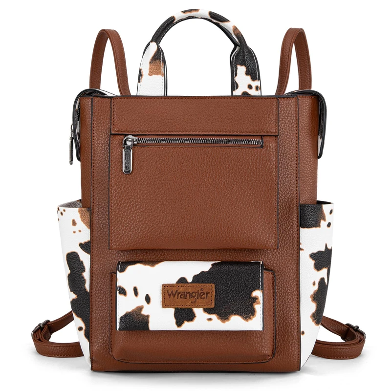 Montana West Wrangler Convertible Backpack Purse for Women Stylish Ladies Back Zip Anti Theft Backpack with Adjustable Strap, A Classic Brown-cow Print, 11"L x 6"W x 12"H, Daypack Backpacks