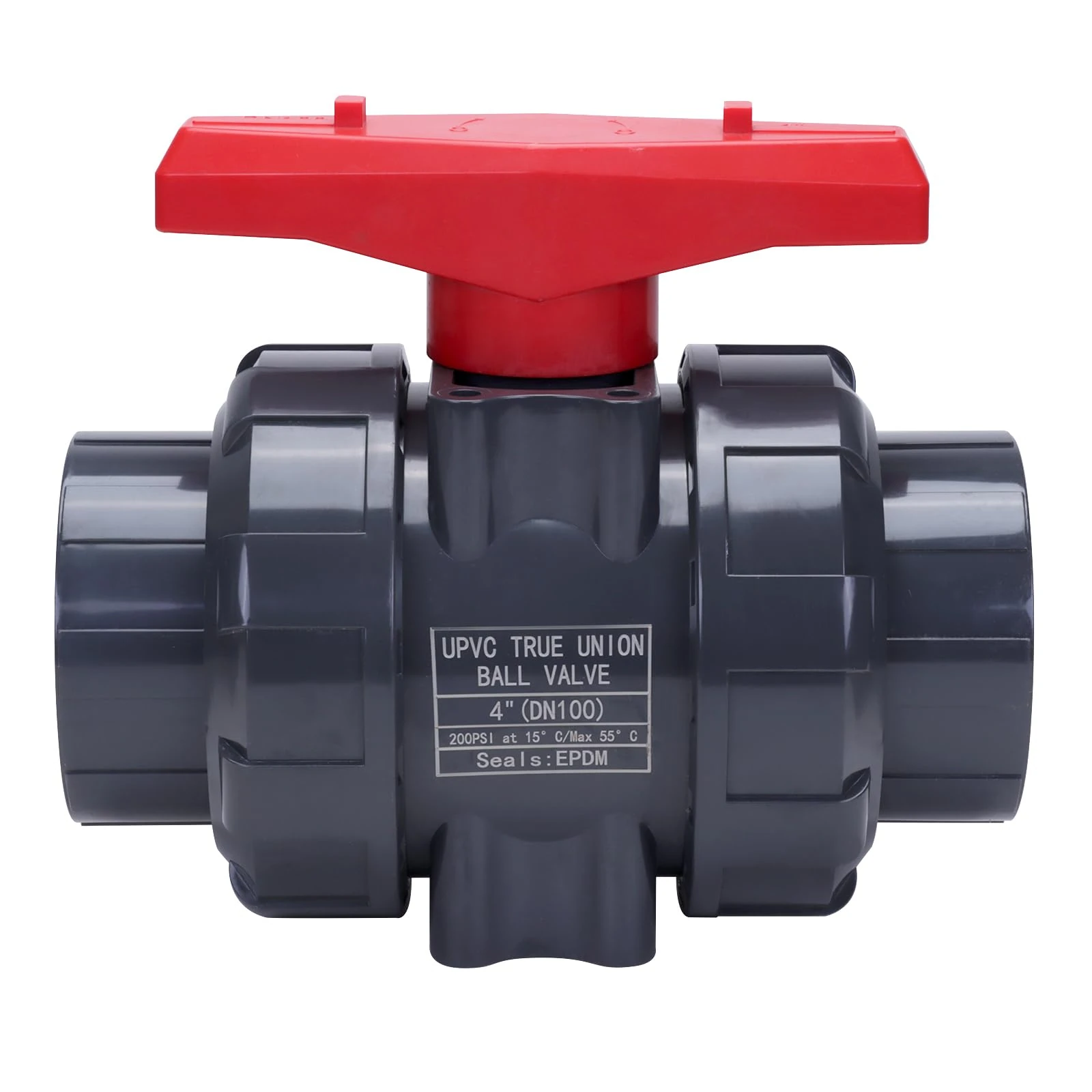 DERNORD PVC True Union Ball Valve with Full Port, EPDM O-Rings, and Reversible PTFE Seats,Rated at 200 PSI (4 inch Socket)