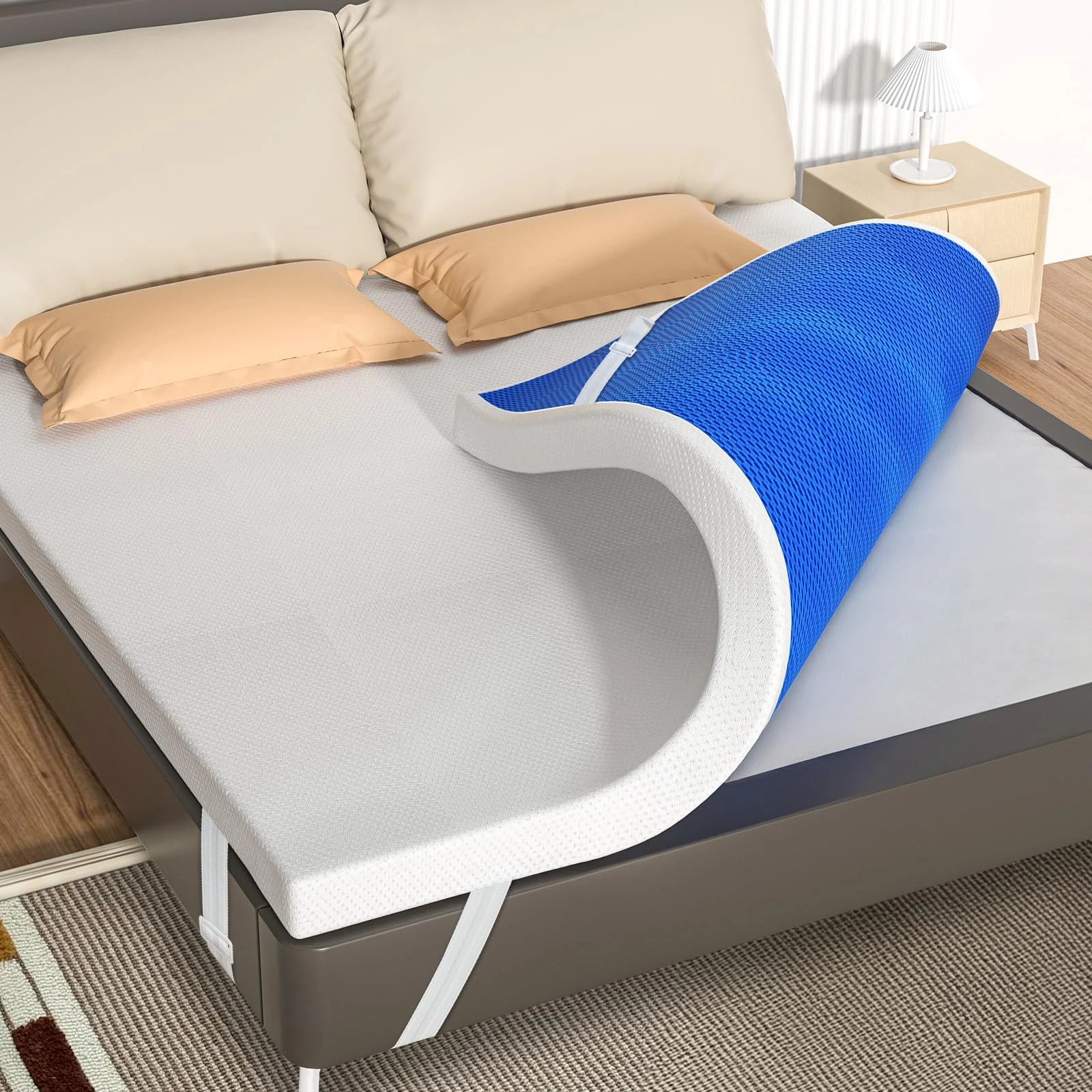 WAVV 3 Inch Gel Memory Foam Mattress Topper King,Egg Crate Mattress Topper, Cooling Pad, with Removable and Washable Cover, Relieve Back Pain, Pressure Relief