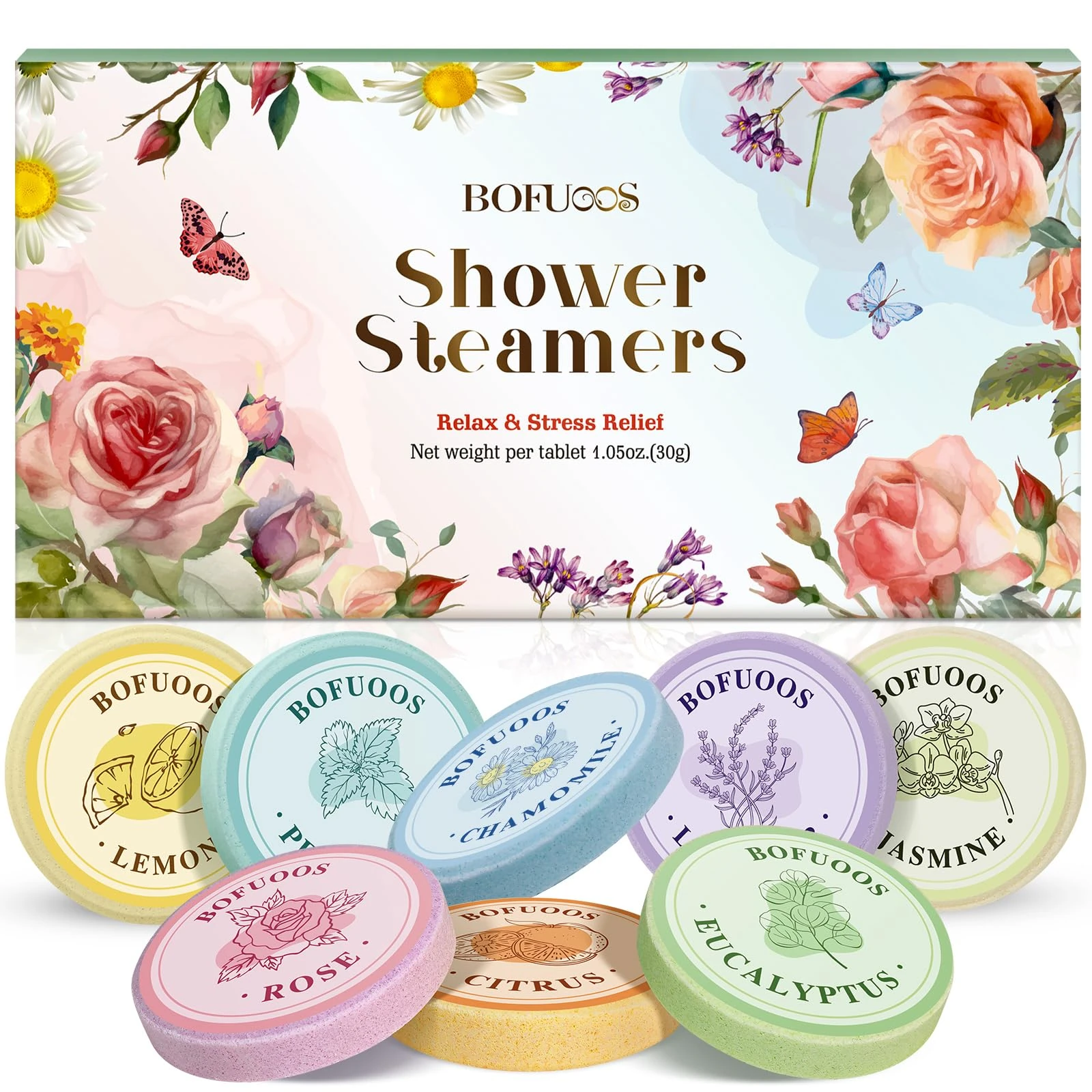 Bofuoos Gifts for Women Shower Steamers Aromatherapy with Essential Oil for SPA Stress Relief, Bath Bombs for Christmas Stocking Fillers Advent Calendar 2025 Gifts for Mum (8 pcs)