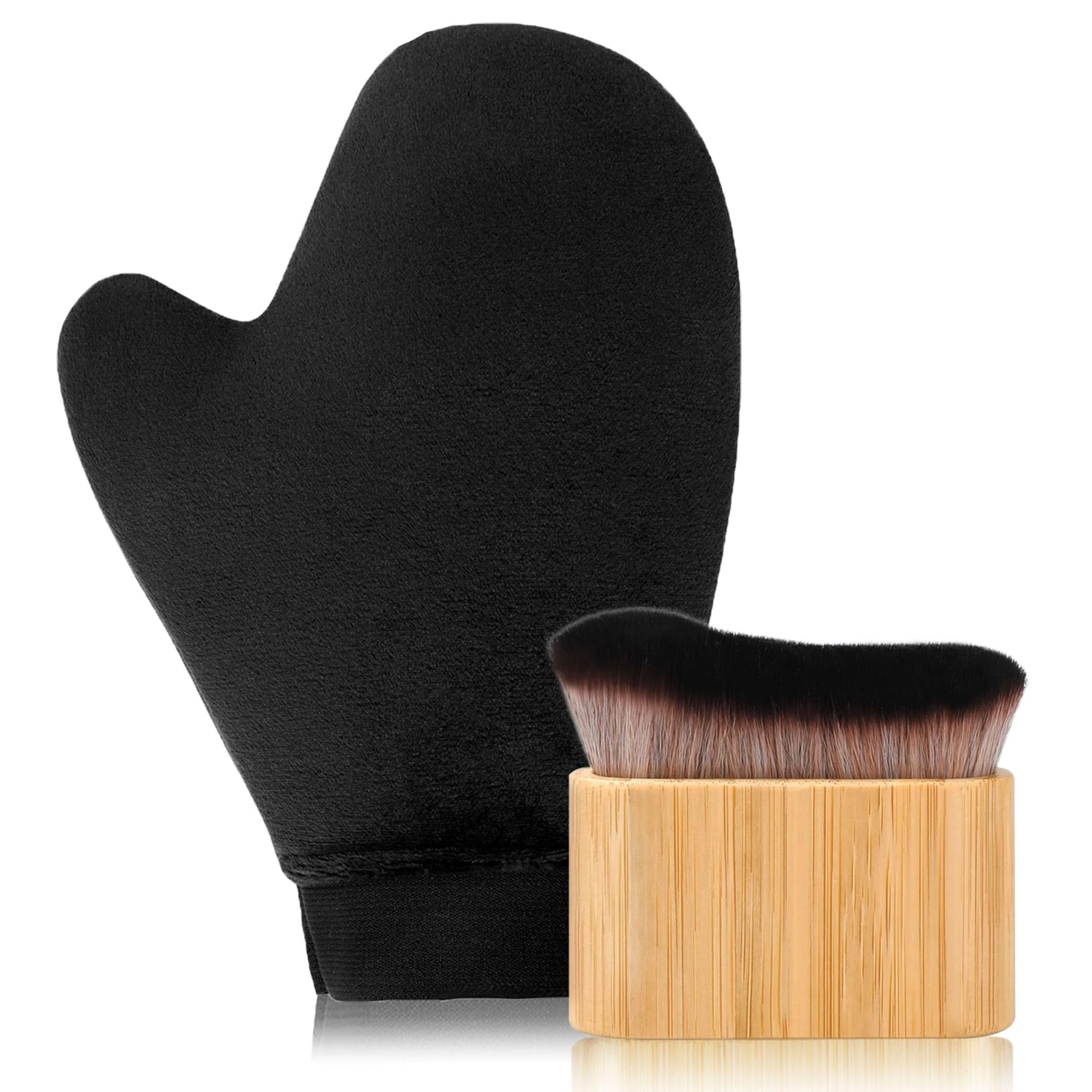 2 in 1 Streakless Tanning Mitt and Brush, Reusable Double-Sided Fake Tan Mitt Set, Tanning Glove With Elastic Wrist And Thumb, Self Tanning Brush for Body and Face, Fake Tan Brush, Tanning Applicator