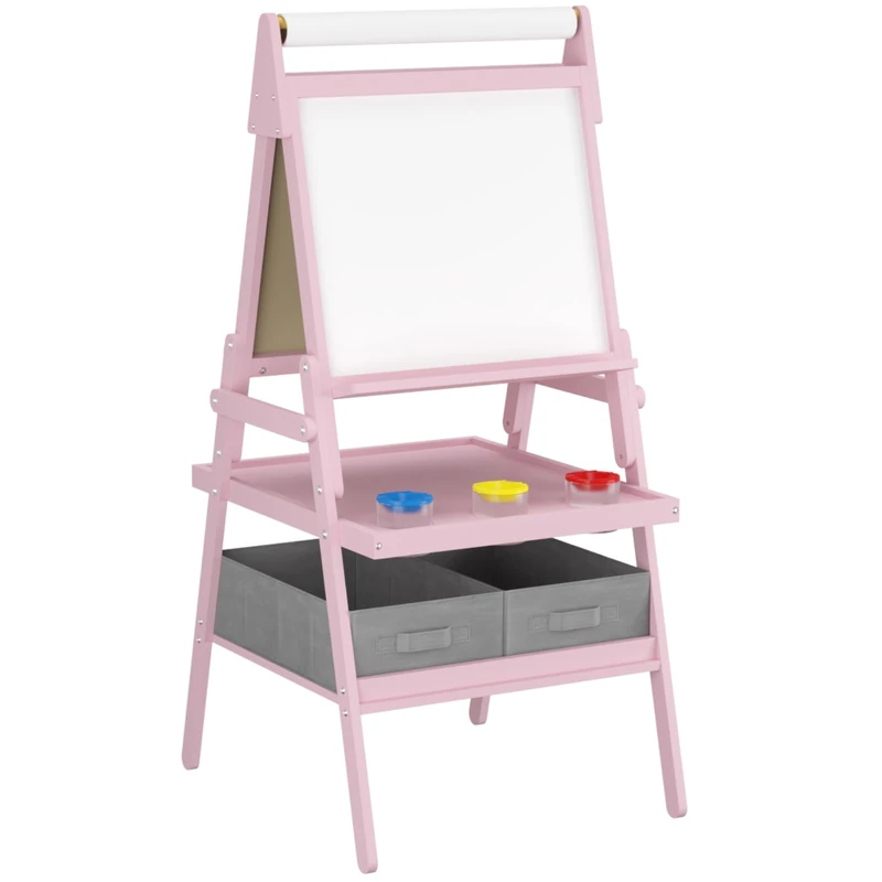 GYMAX Wooden Kids Easel, Double Sided Painting Easel (Pink)