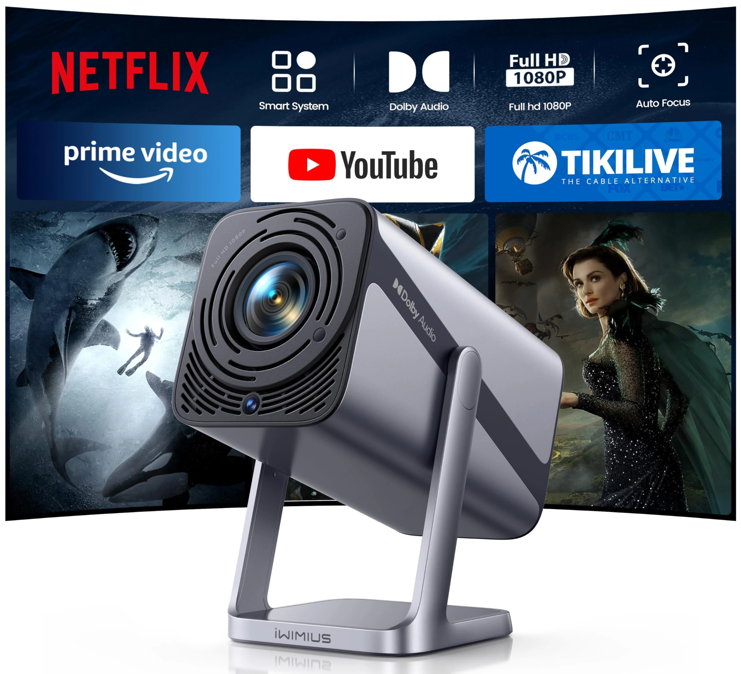 Netflix Officially & Dolby AudioMini Projector, 30000Lumen Smart FHD 1080P Portable Projector 4K Support,WiFi6 Bluetooth 50% Zoom 360° Rotatable Short Throw Projectors for Bedroom,Outdoor, Kid Gifts