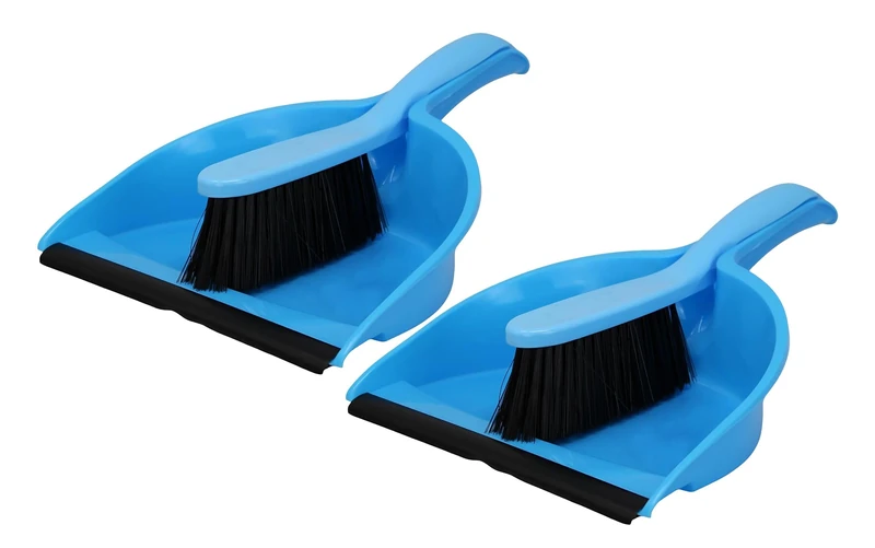 Best House | Dustpan and Brush Set | 2 Pcs | Plastic | Blue | Household Cleaning | Rubber Lip for Easy Pick up | Portable Ergonomic | Home and Office Use