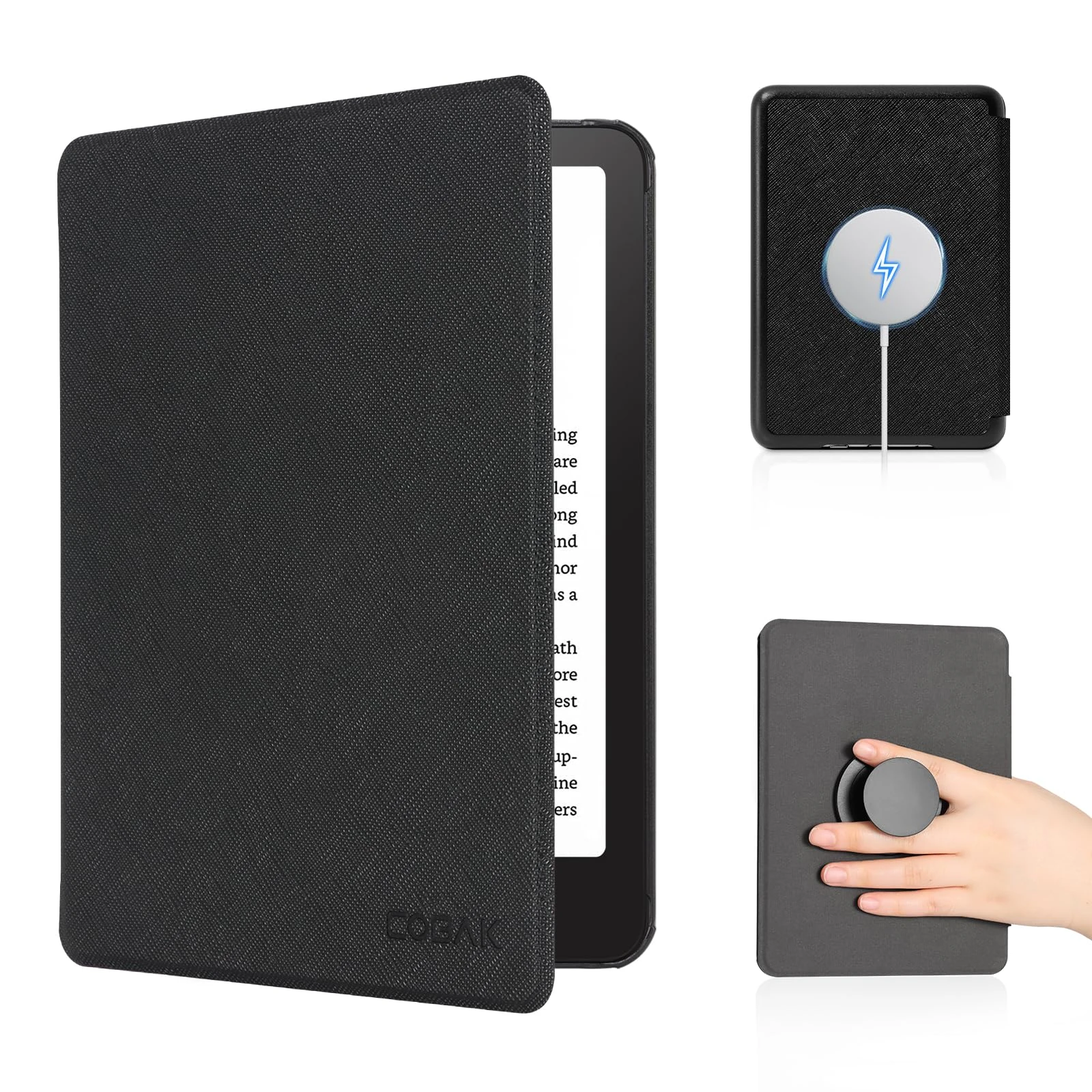 CoBak Magnetic Case for 6" E-Reader 11th Generation 2024 and 2022, Compatible with PopSockets/UGREEN/Anker Magnetic Grip and Stand, Auto Sleep/Wake, Protective Case for Kindle Basic, Black