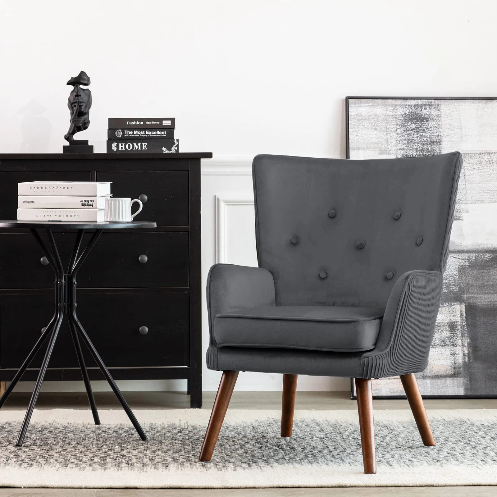 Bekrvio Modern Tub Chair, 290g/㎡ Velvet Living Room Armchair, Side Vanity Accent Chairs with Curved High Back and Thick Soft Padded Seat,Solid Wooden Legs for Bedroom Makeup Reading Study