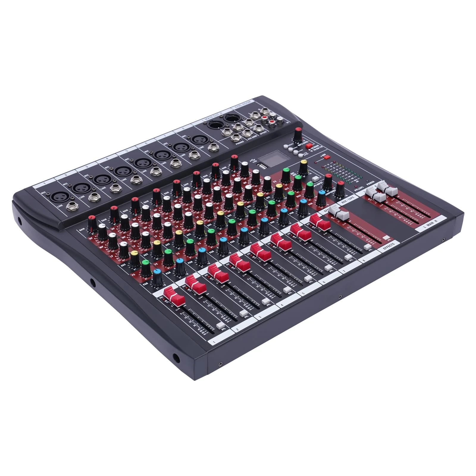 Professional Mixer Sound Board 8 Console Channel Desk System Interface Digital Usb Computer Mp3 Input 48V Phantom Power Stereo Dj Studio Audio Mixing Bluetooth Connection With Pro Live Amplifi