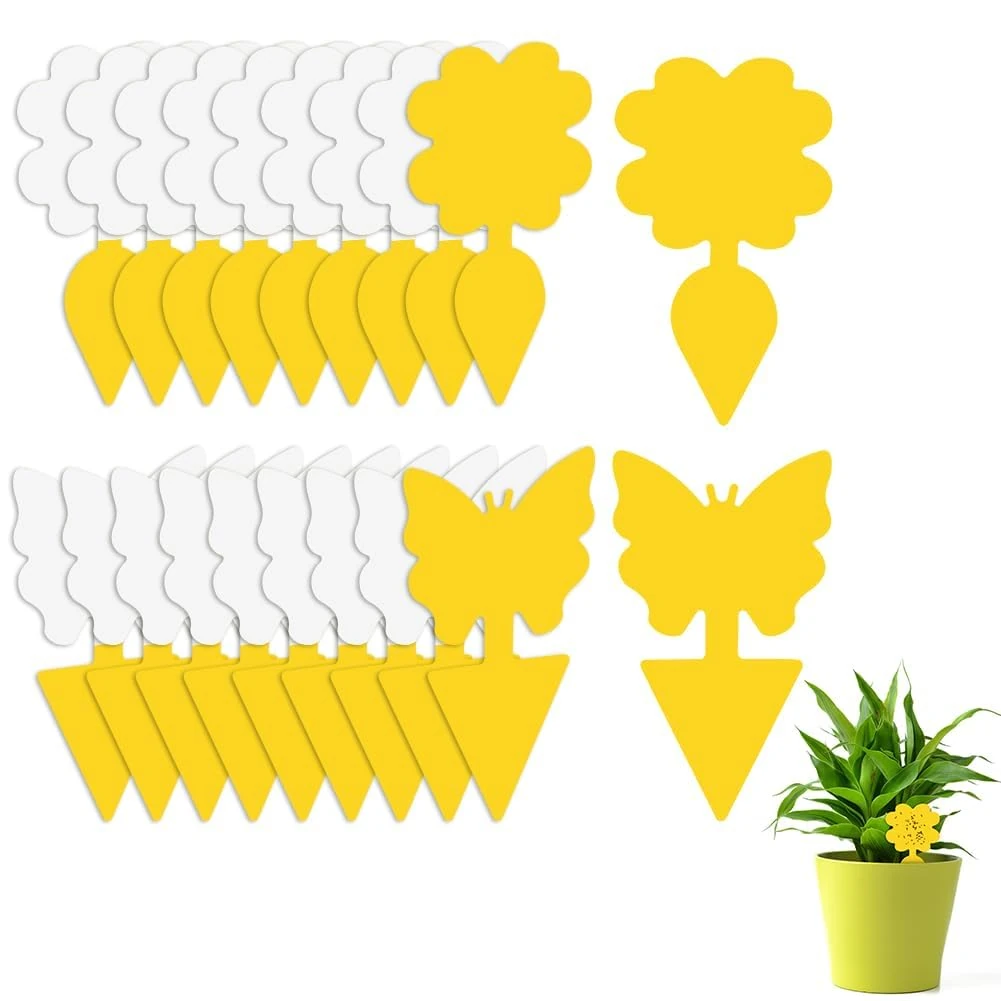 Flintronic Fruit Fly Traps,16 Pack Yellow Double-sided Fungus Gnat Sticky Catcher, Double-Sided Fly Catchers, for Protect Plants and Control Multiple Insects