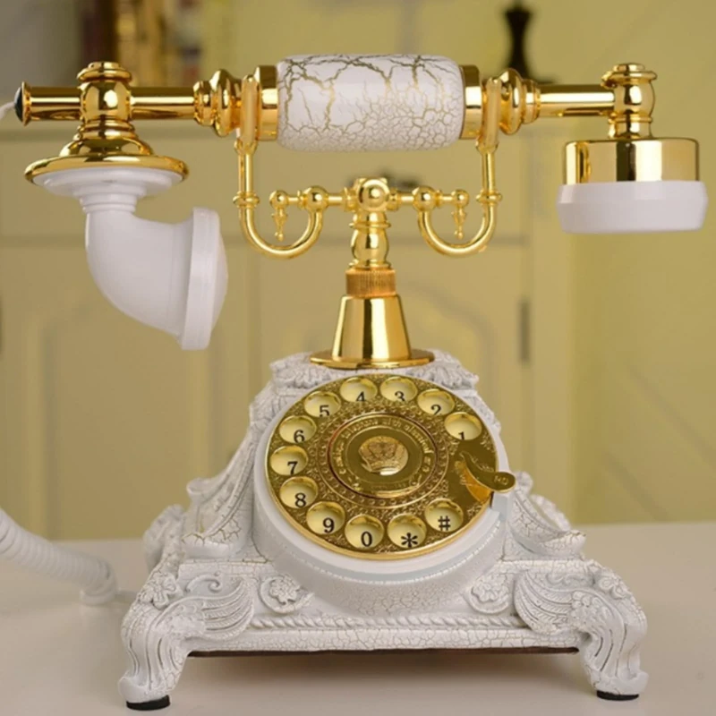 Resin imitation copper Vintage Style Rotary Retro old fashioned Rotary Dial Home and office Telephone Phone Home Living Room Decor（white）