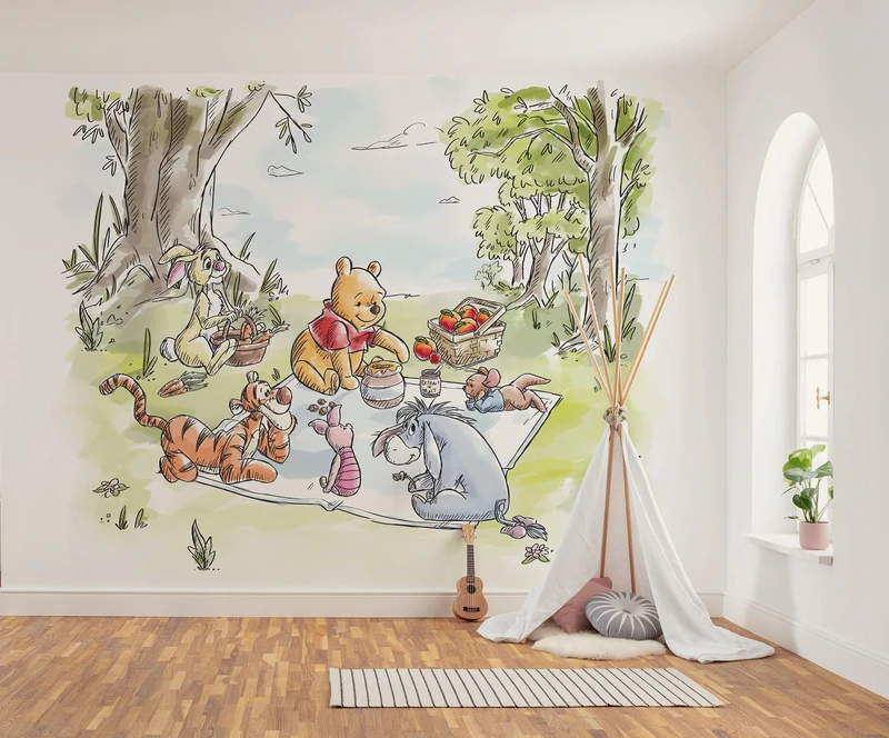 Komar Non-Woven Photo Wallpaper Disney Winnie The Pooh Nice for Picnics Size 300 x 250 cm Children's Wallpaper Children's Wallpaper
