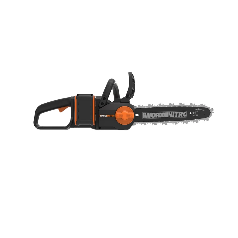 Worx 20V WG350E Cordless Brushless Chainsaw 30cm Bar, 4.0Ah Battery & Charger, High-Speed 10m/s Cutting, Tool-Free Tensioning, Auto Lubrication, Up to 55 Cuts per Charge, PowerShare Compatible