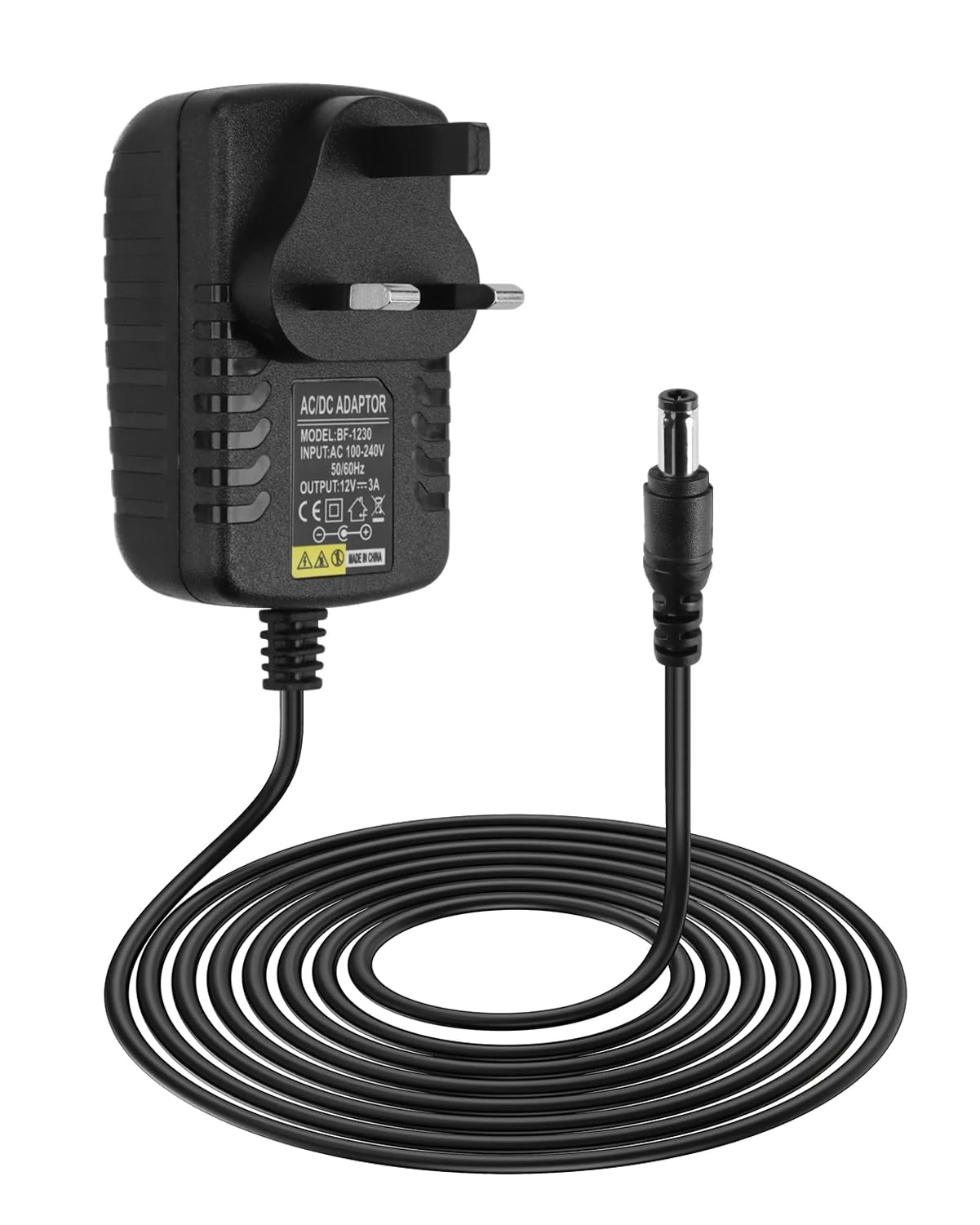 12V 3A Power Supply Adapter AC 100-240V to DC 12V Power Supply UK Plug AC Adapter 50-60hz Compatible with LED Strip Lights CCTV Cameras ADSL Modems Routers & More 5.5mm x 2.1mm Jack 1M 12v Power Cable