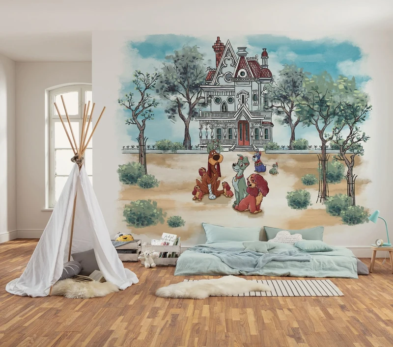 Komar Non-Woven Photo Wallpaper - Disney Lady and The Tramp Sweet Home - Size 300 x 250 cm - Children's Wallpaper