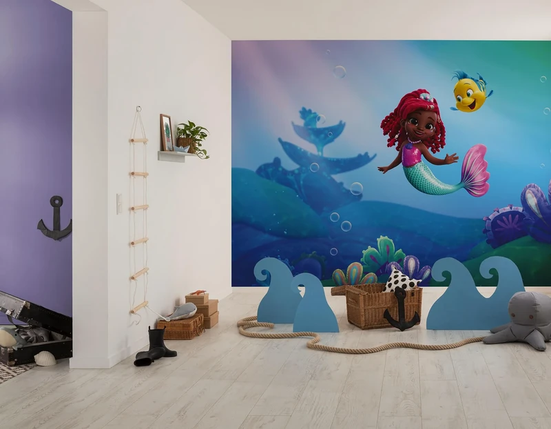 Komar Non-Woven Photo Wallpaper - Disney Ariel Junior Friends - Size 400 x 250 cm - Children's Wallpaper